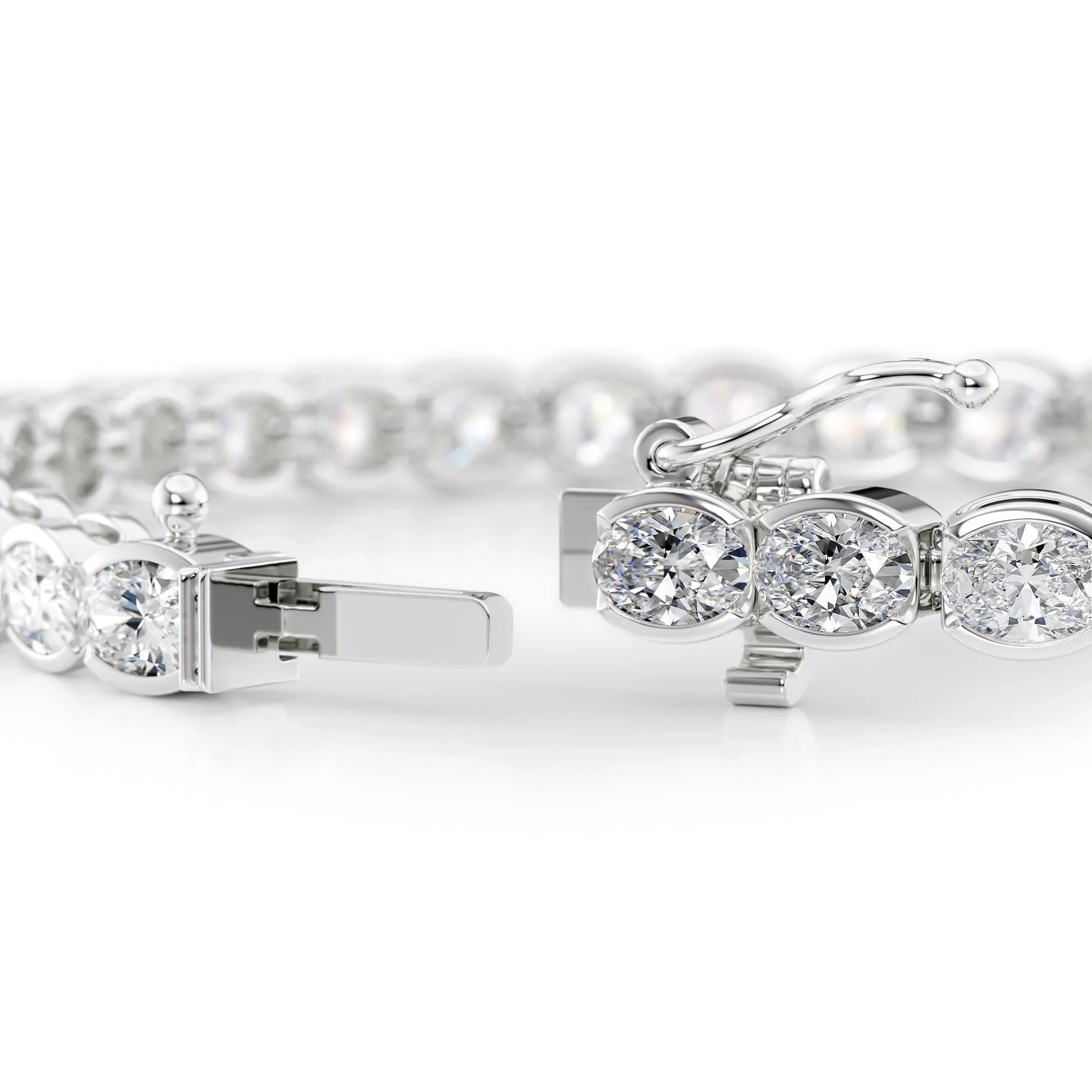 Oval Lab Grown Diamond East West Half Bezel Tennis Bracelet, EF Color, VS Clarity, IGI Certified
