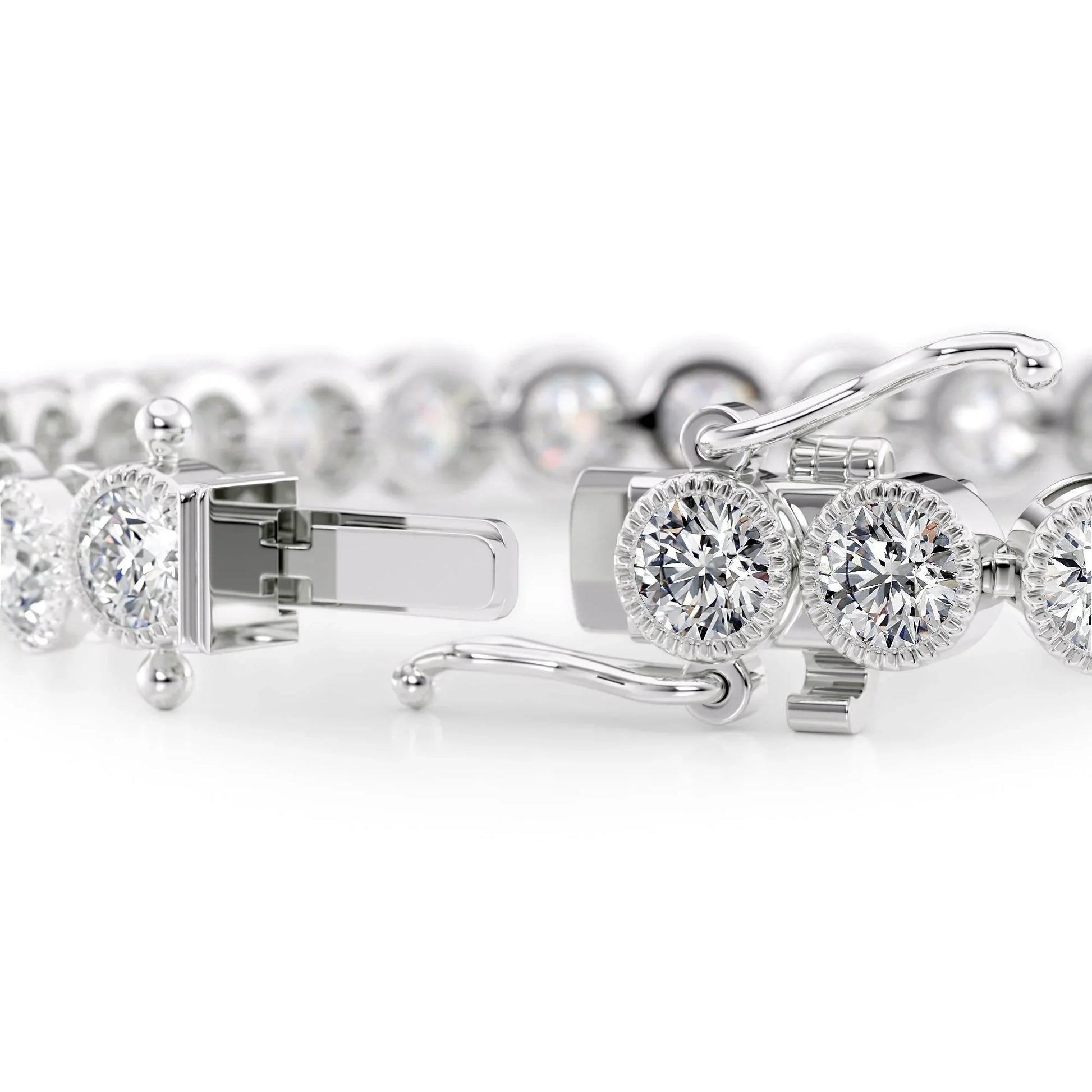 Round Lab Grown Diamond Beaded Bezel Tennis Bracelet, EF Color, VS Clarity, IGI Certified