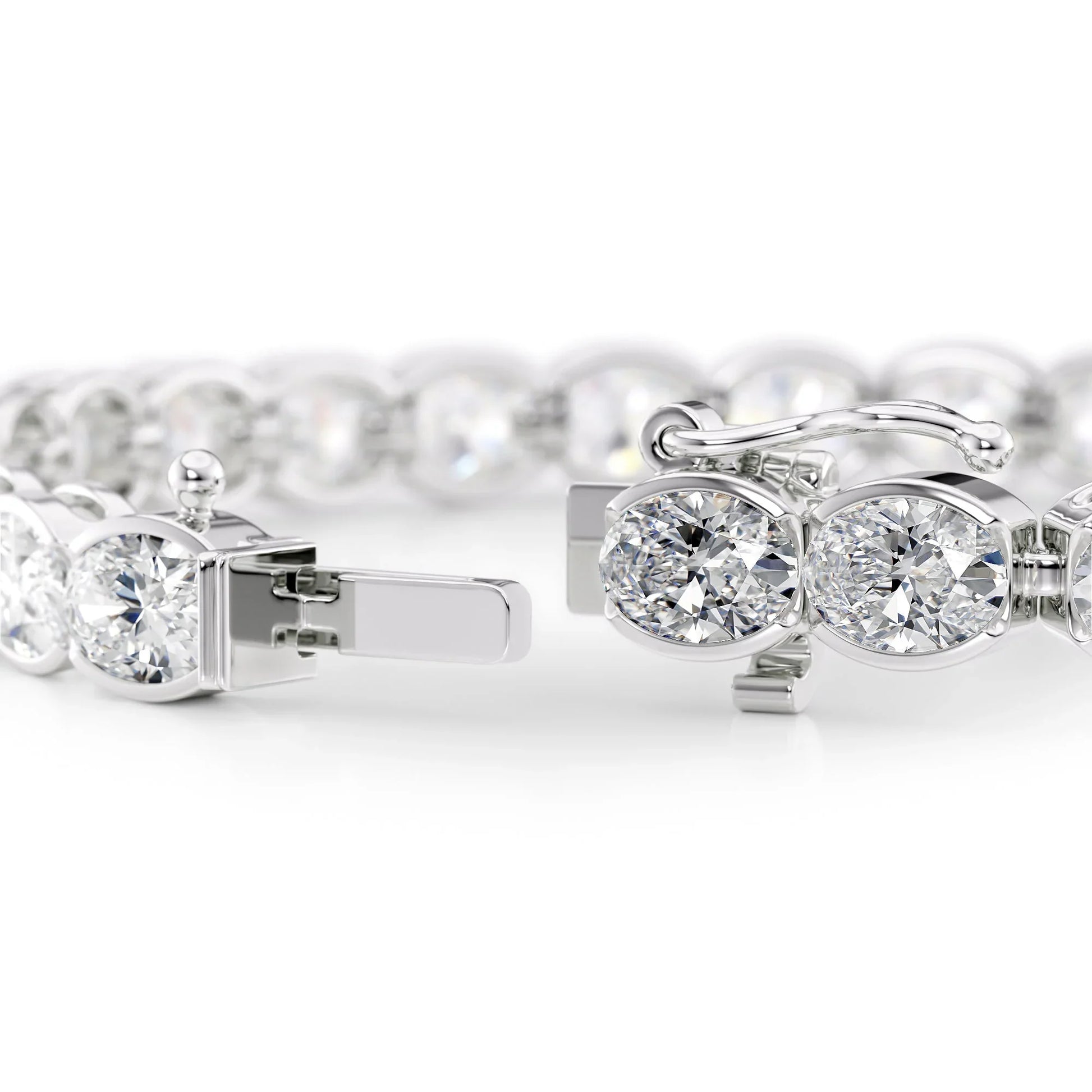 Oval Lab Grown Diamond East West Half Bezel Tennis Bracelet, EF Color, VS Clarity, IGI Certified