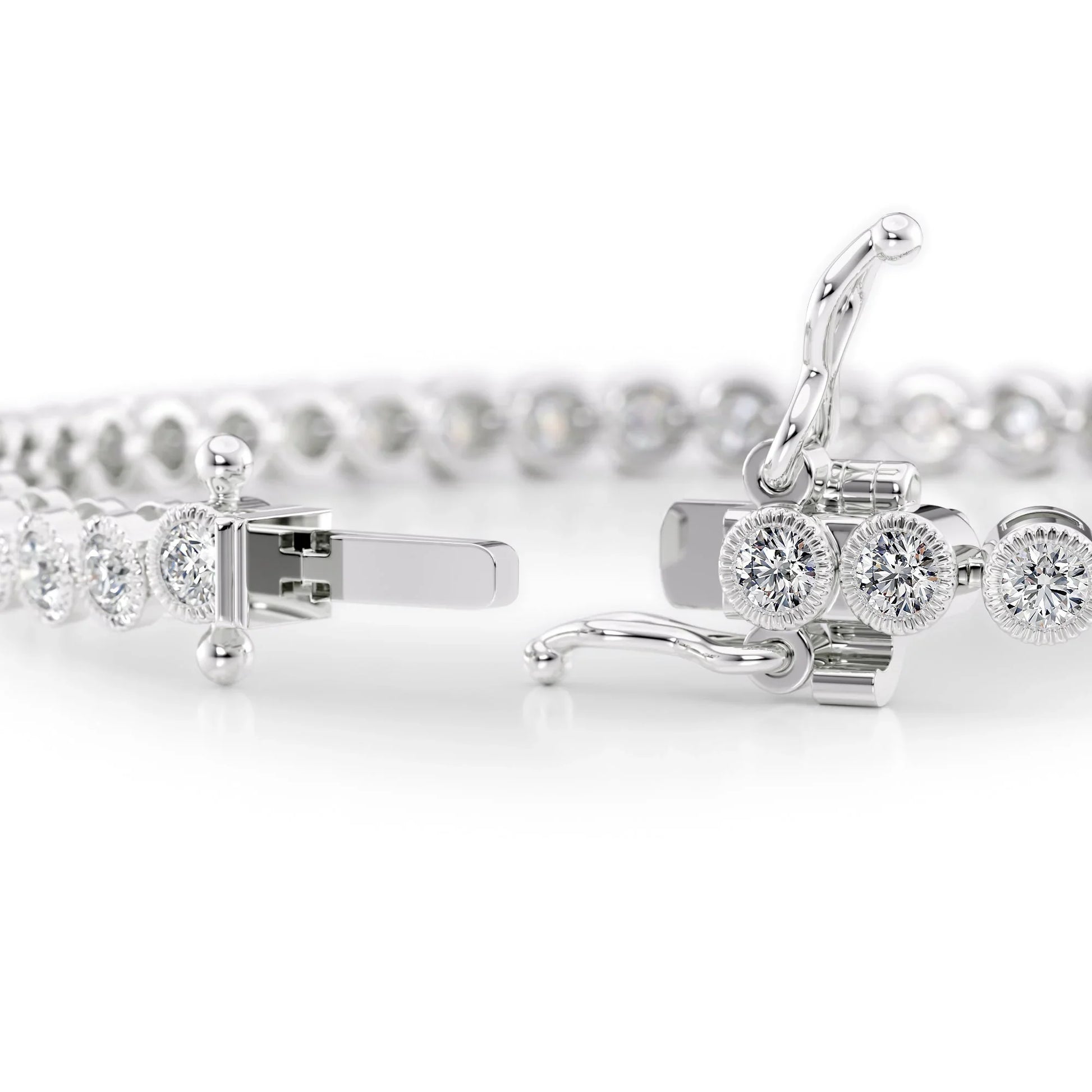 Round Lab Grown Diamond Beaded Bezel Tennis Bracelet, EF Color, VS Clarity, IGI Certified