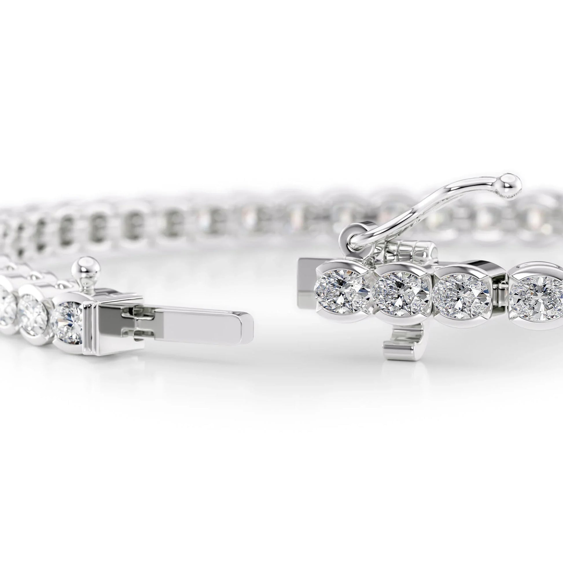 Oval Lab Grown Diamond East West Half Bezel Tennis Bracelet, EF Color, VS Clarity, IGI Certified