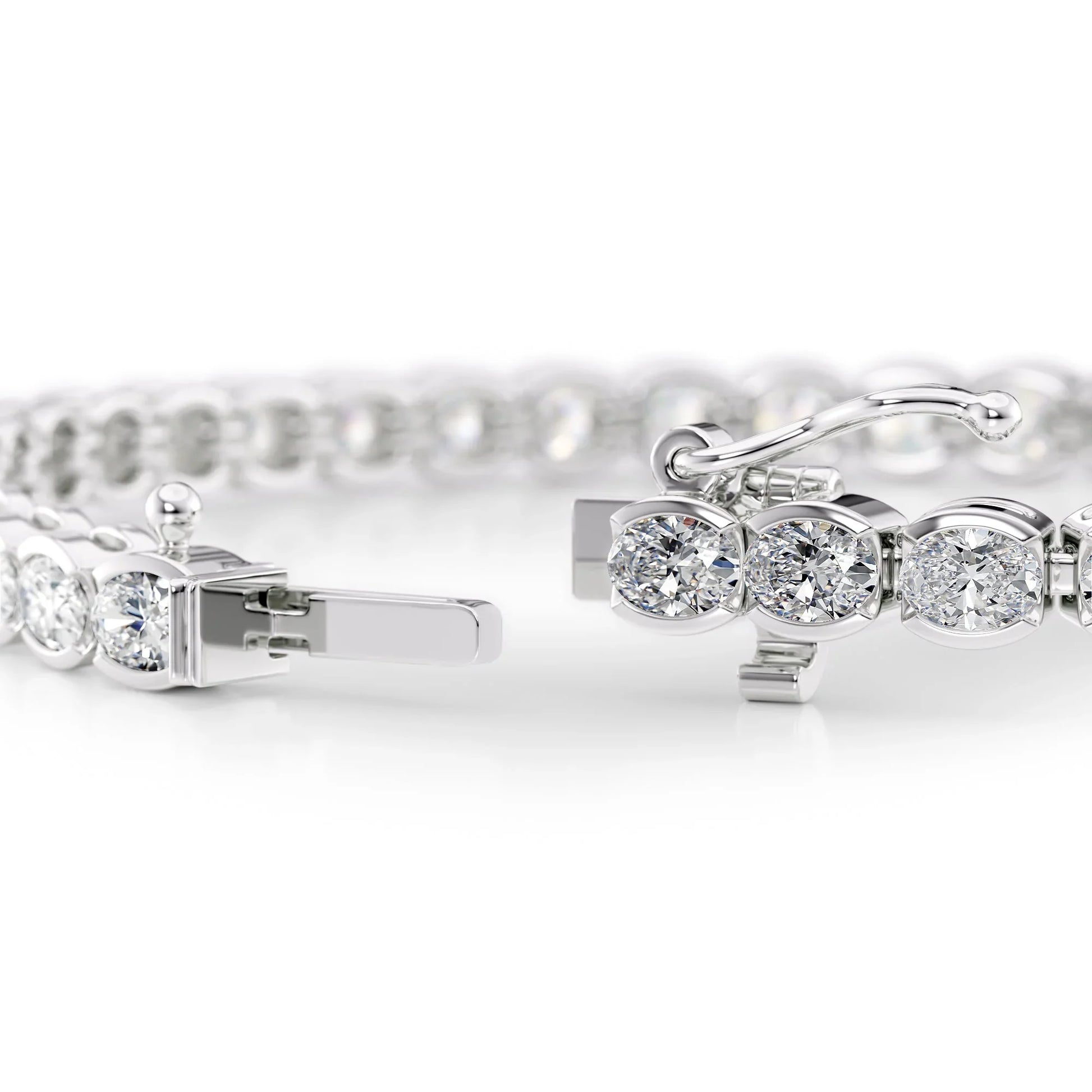 Oval Lab Grown Diamond East West Half Bezel Tennis Bracelet, EF Color, VS Clarity, IGI Certified