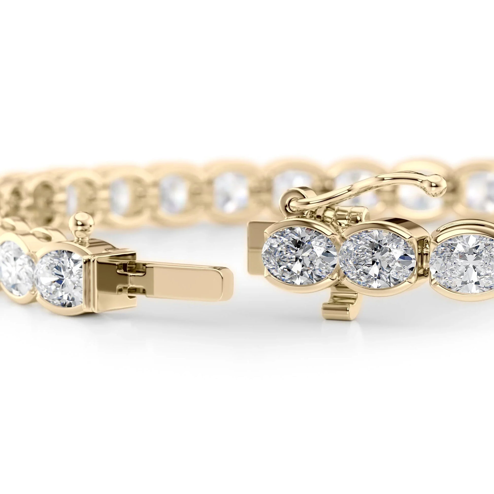 Oval Lab Grown Diamond East West Half Bezel Tennis Bracelet, EF Color, VS Clarity, IGI Certified