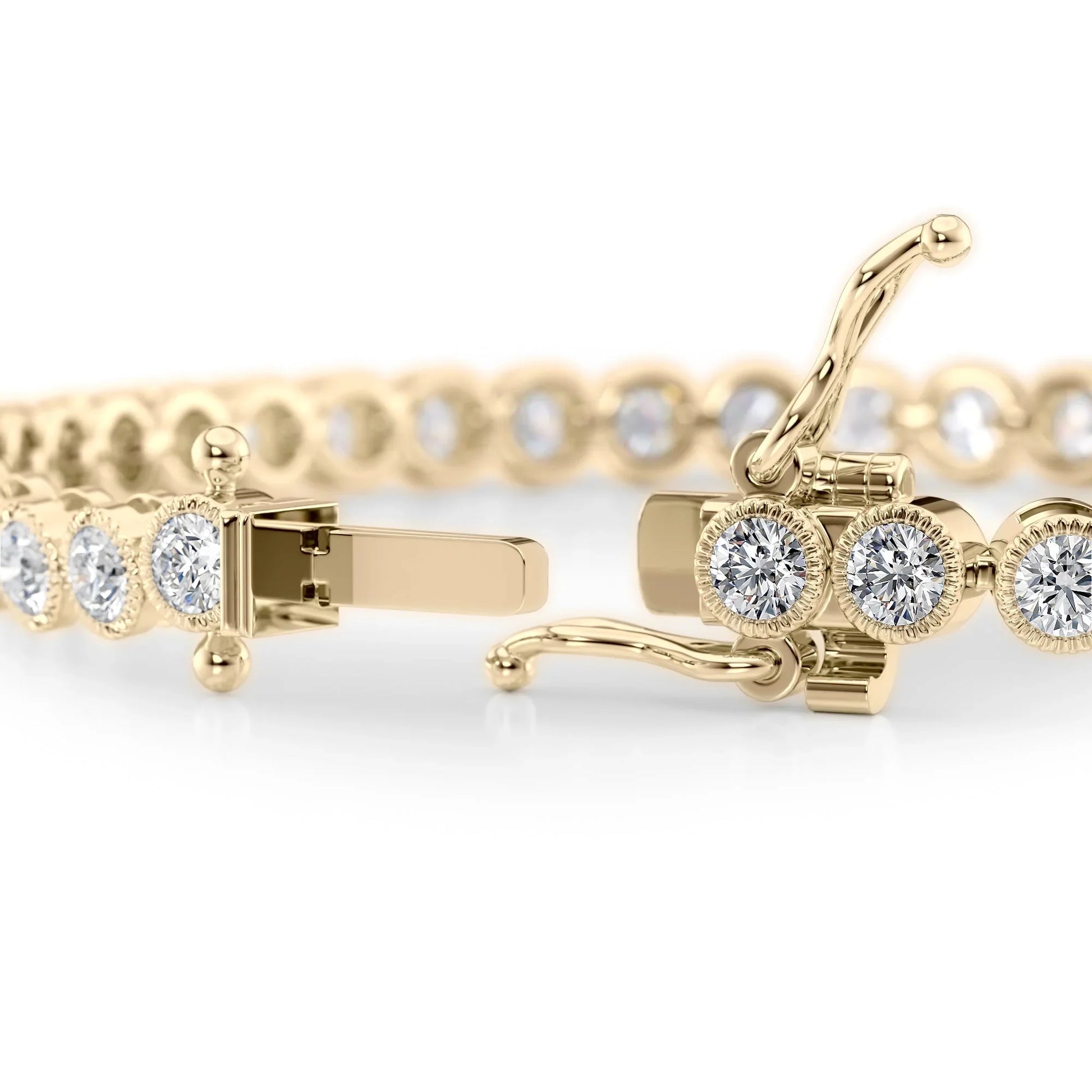 Round Lab Grown Diamond Beaded Bezel Tennis Bracelet, EF Color, VS Clarity, IGI Certified