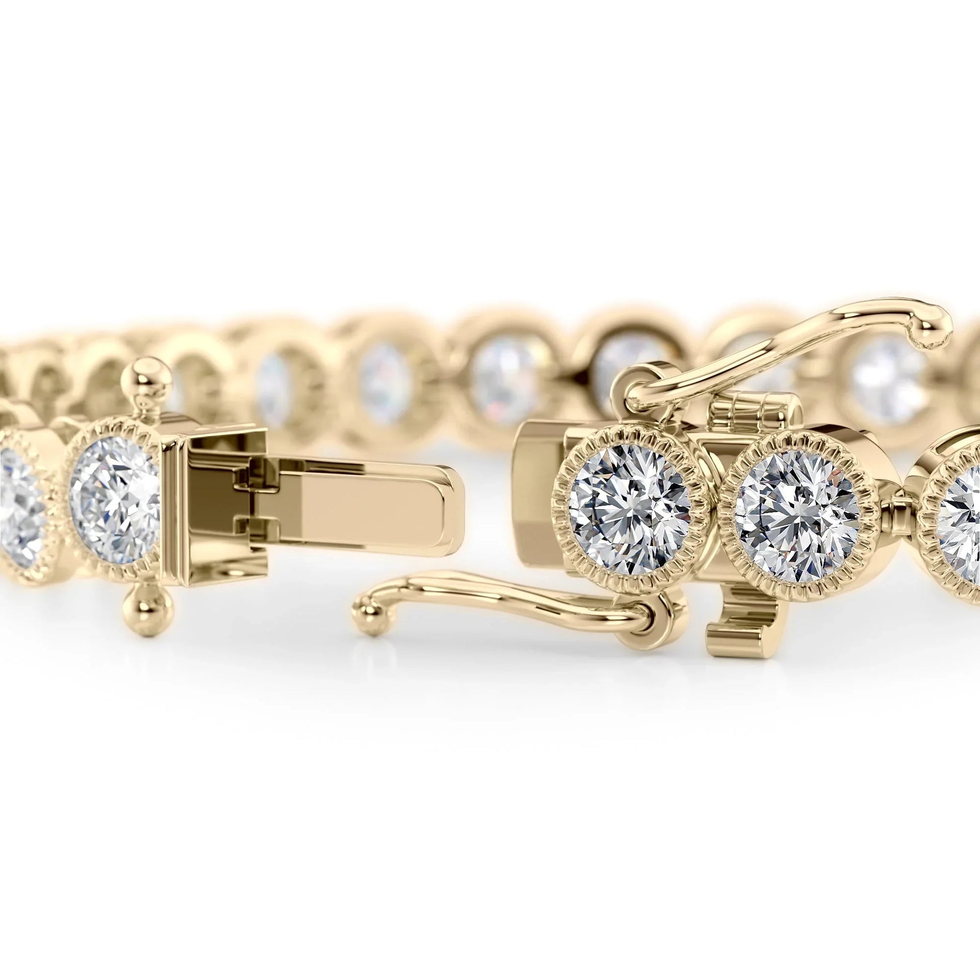 Round Lab Grown Diamond Beaded Bezel Tennis Bracelet, EF Color, VS Clarity, IGI Certified