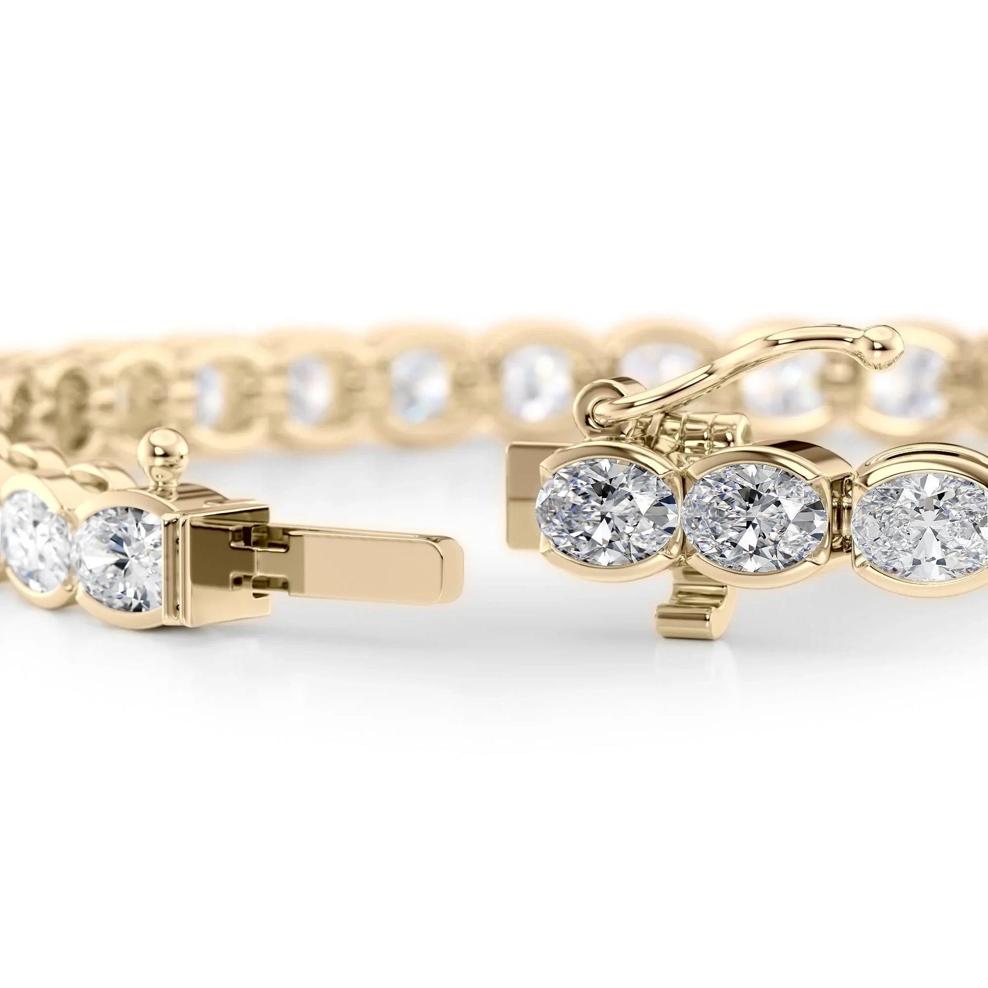 Oval Lab Grown Diamond East West Half Bezel Tennis Bracelet, EF Color, VS Clarity, IGI Certified