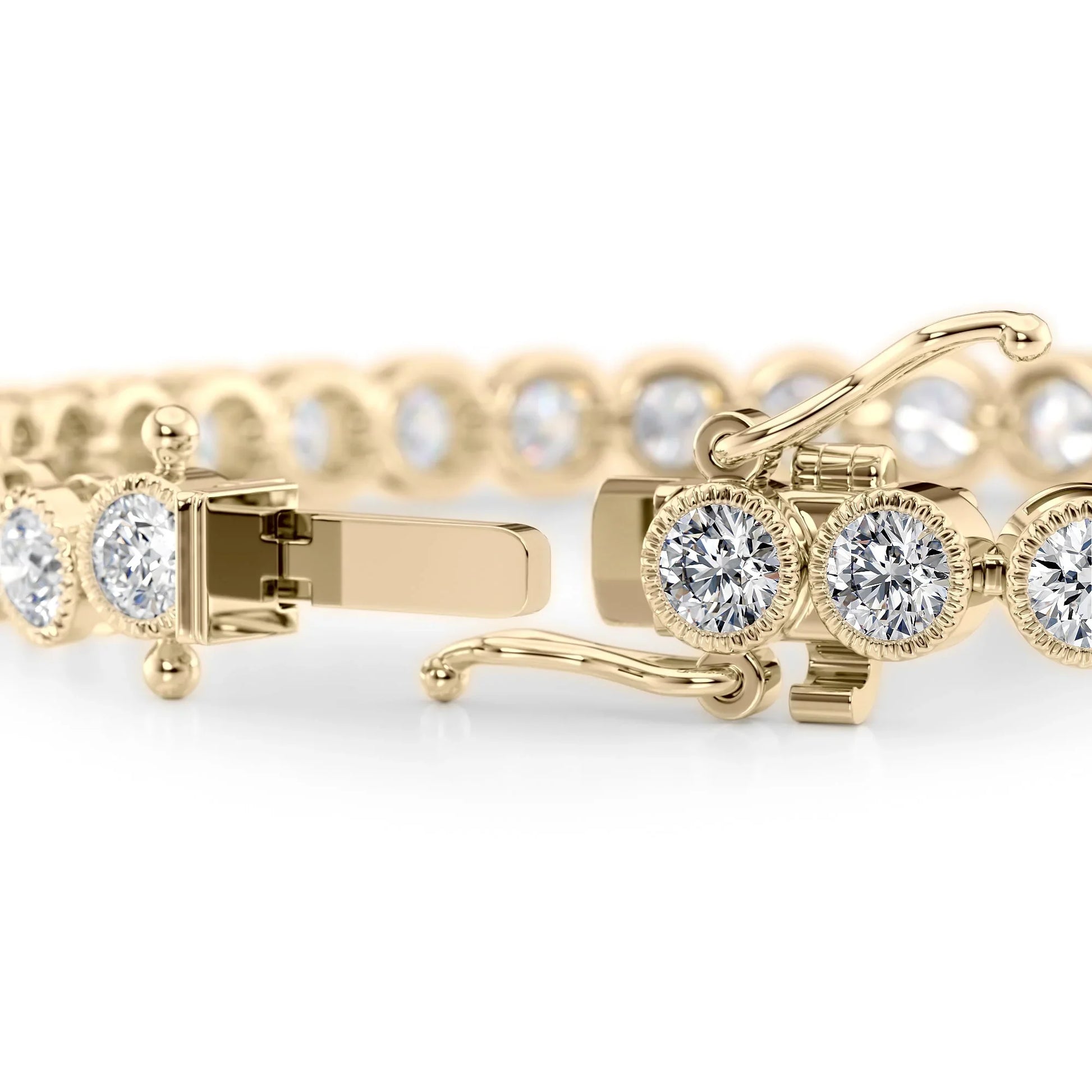 Round Lab Grown Diamond Beaded Bezel Tennis Bracelet, EF Color, VS Clarity, IGI Certified