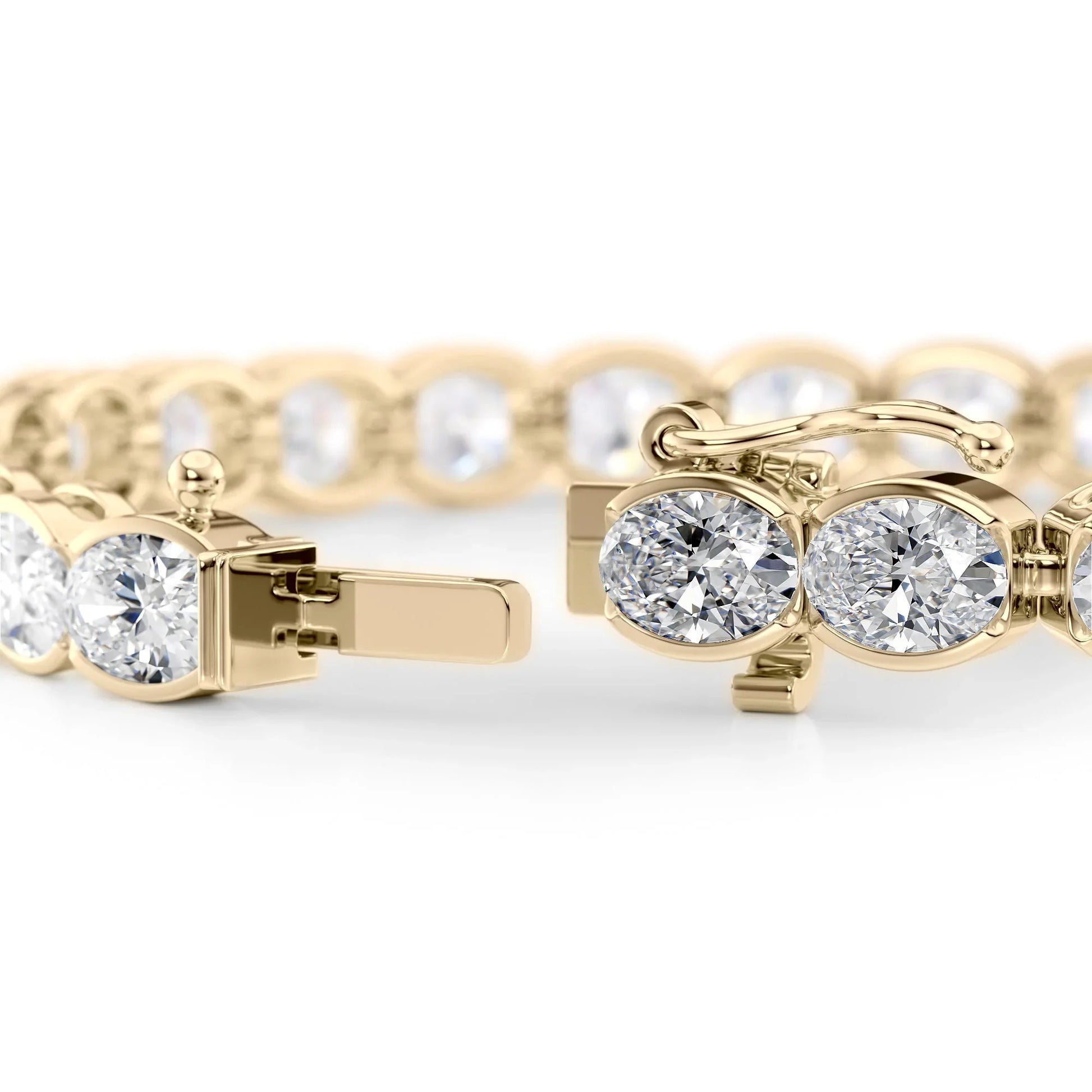 Oval Lab Grown Diamond East West Half Bezel Tennis Bracelet, EF Color, VS Clarity, IGI Certified