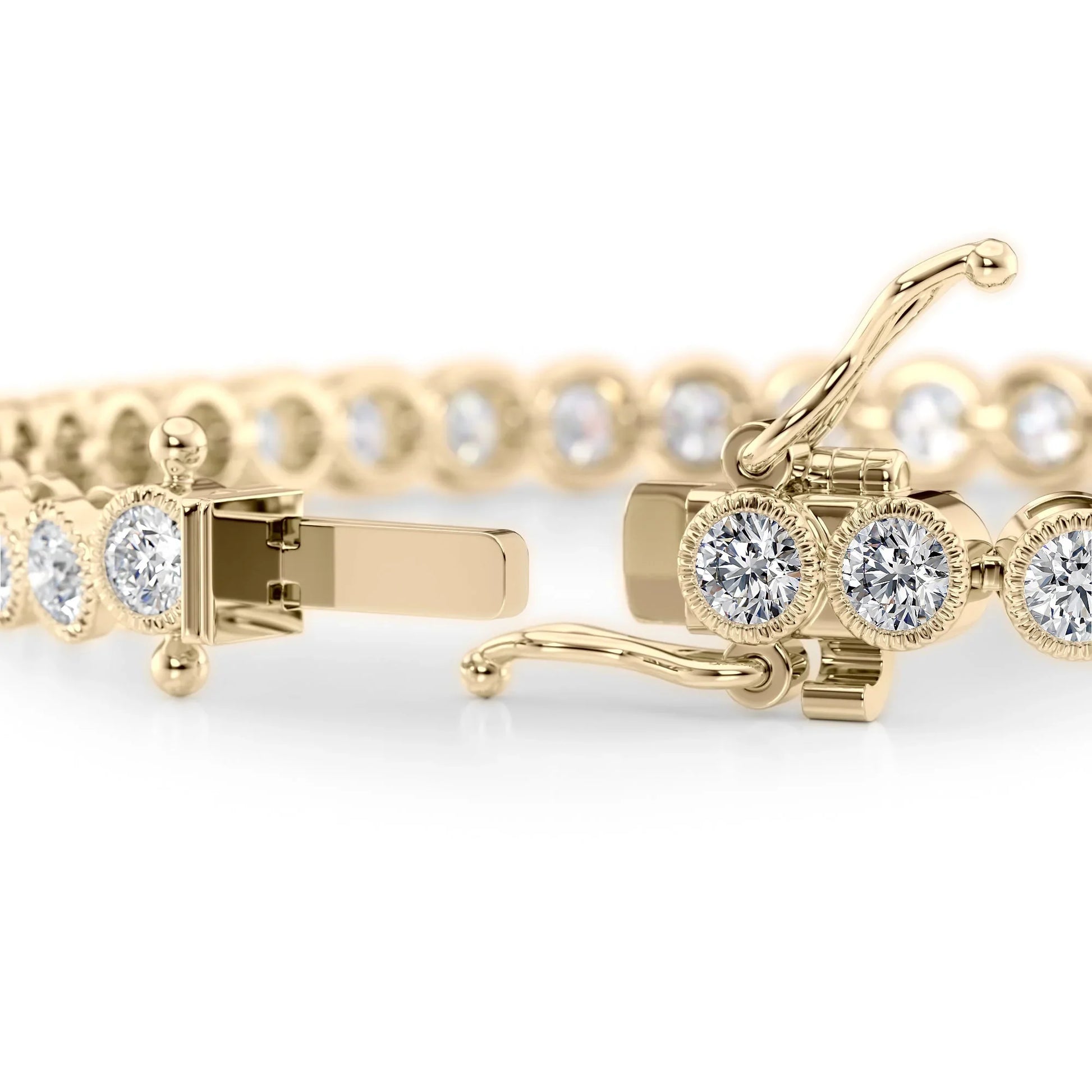 Round Lab Grown Diamond Beaded Bezel Tennis Bracelet, EF Color, VS Clarity, IGI Certified