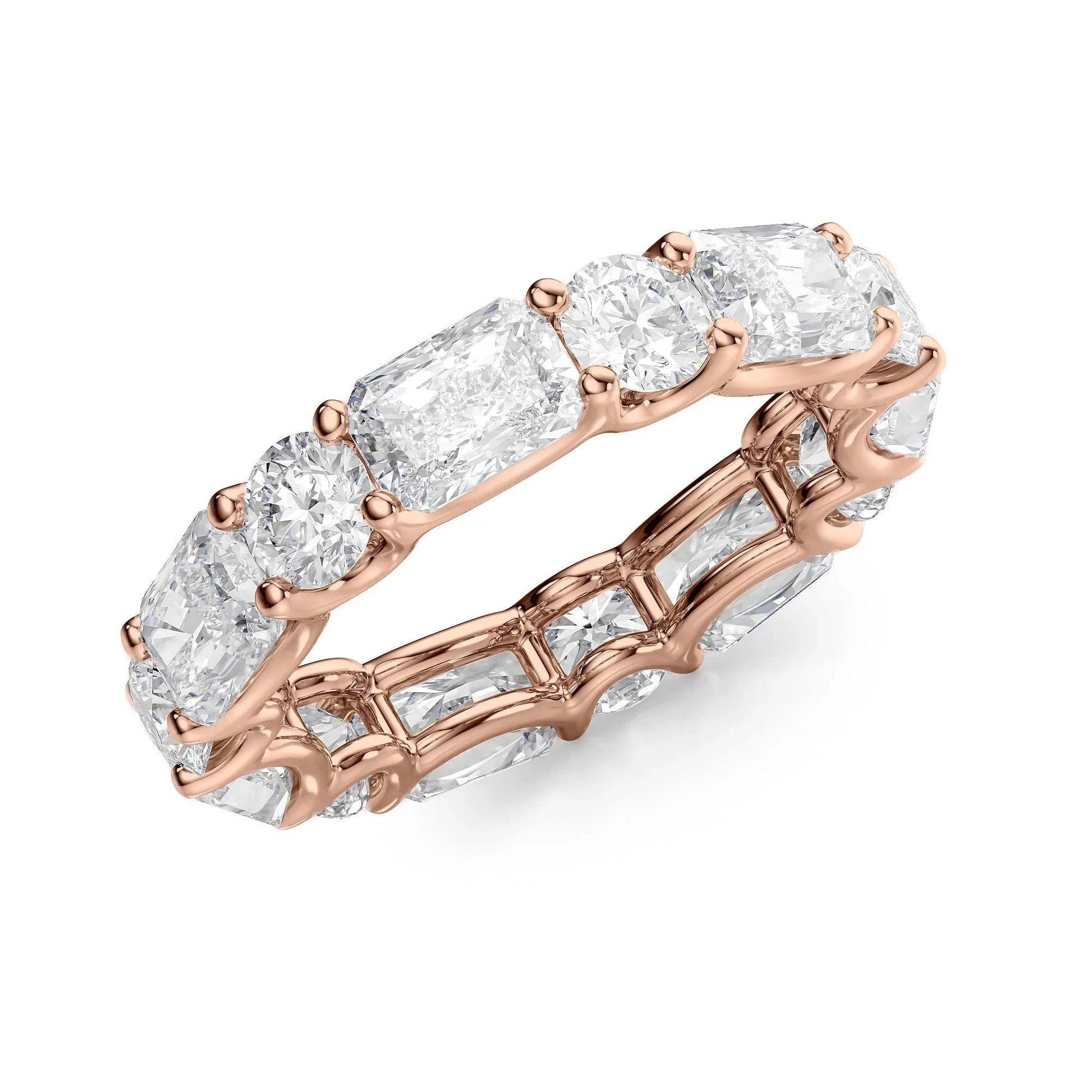 Alternating Radiant and Round Lab Grown Diamond U Prong Eternity Band, EF Color VS Clarity, IGI Certified Ring