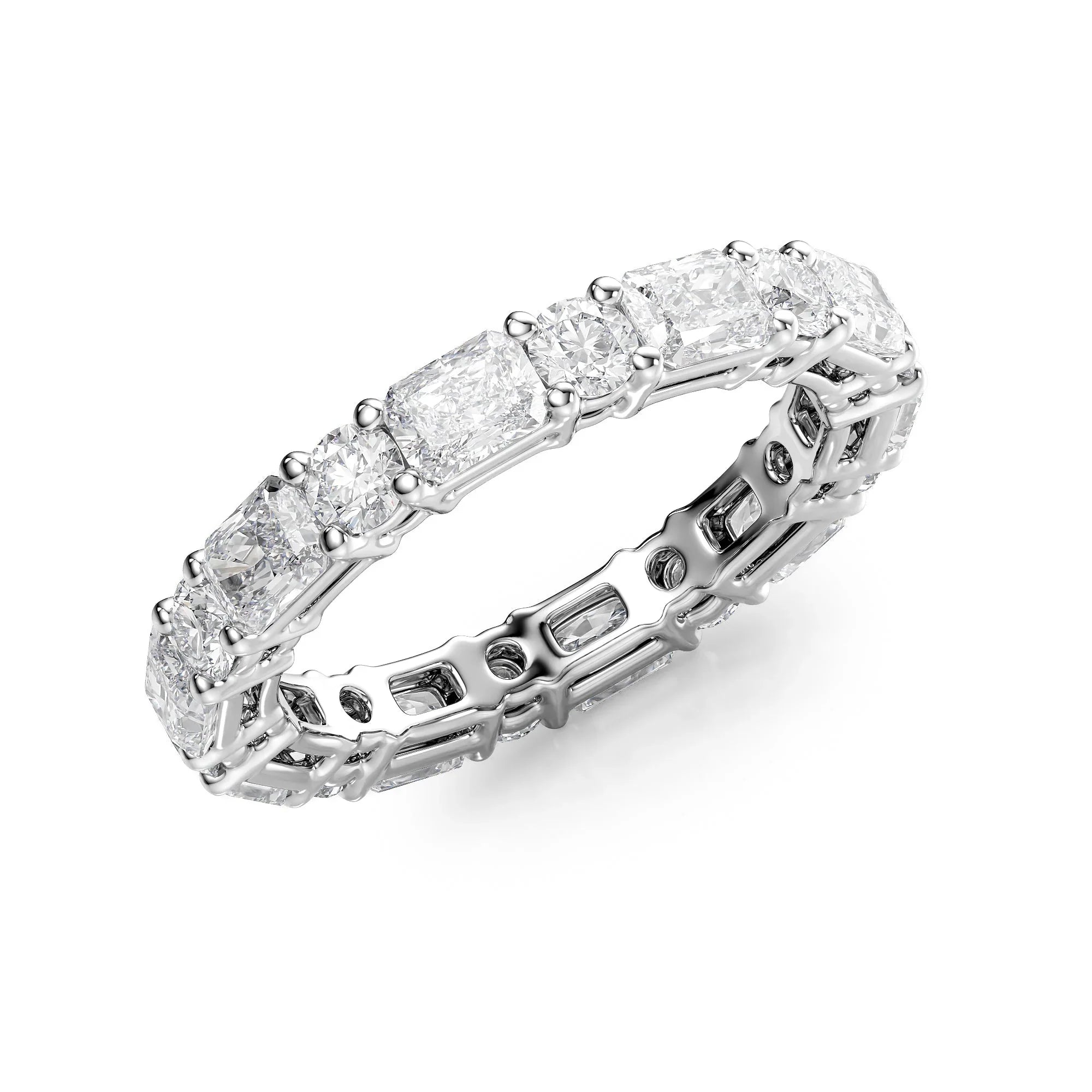 Alternating Radiant and Round Lab Grown Diamond Basket Eternity Band, EF Color, VS Clarity, IGI Certified Ring