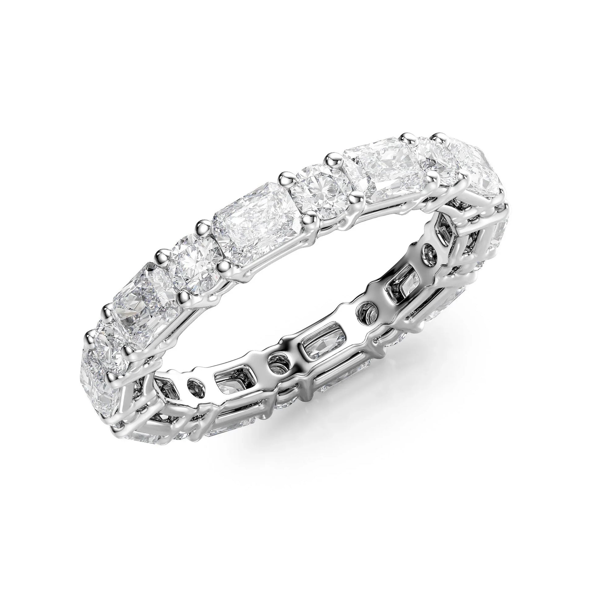 Alternating Radiant and Round Lab Grown Diamond Basket Eternity Band, EF Color, VS Clarity, IGI Certified Ring