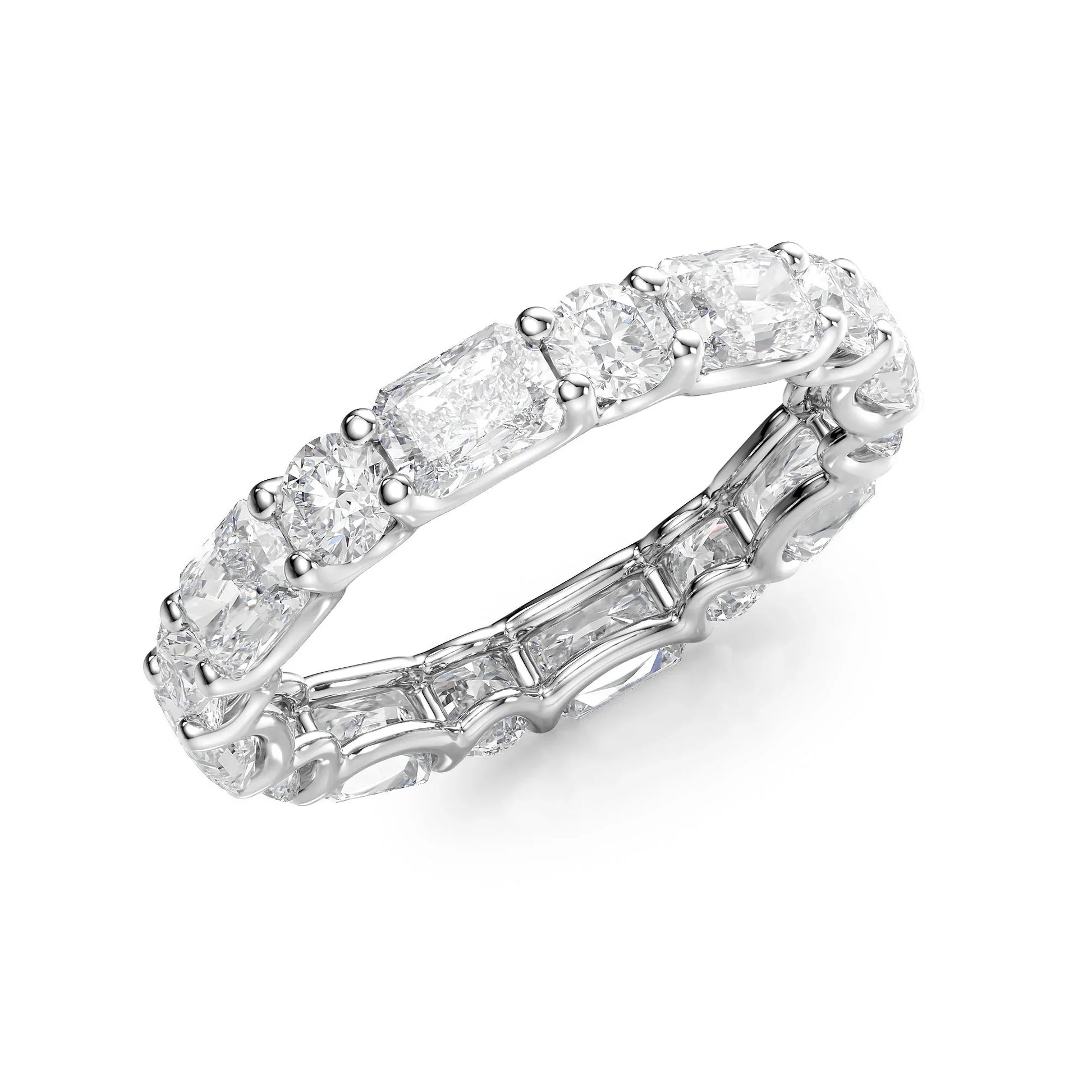 Alternating Radiant and Round Lab Grown Diamond U Prong Eternity Band, EF Color VS Clarity, IGI Certified Ring