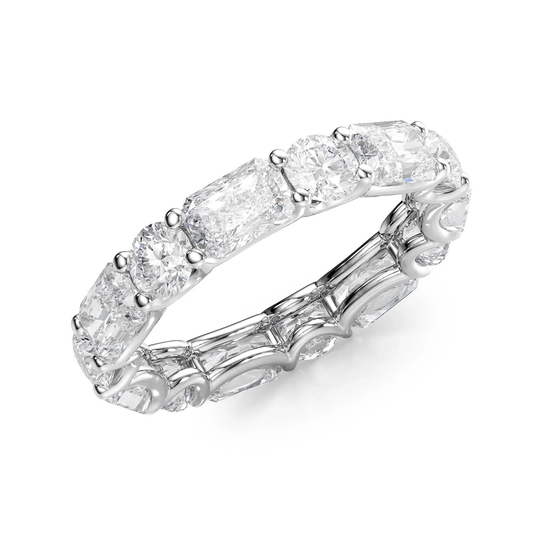 Alternating Radiant and Round Lab Grown Diamond U Prong Eternity Band, EF Color VS Clarity, IGI Certified Ring