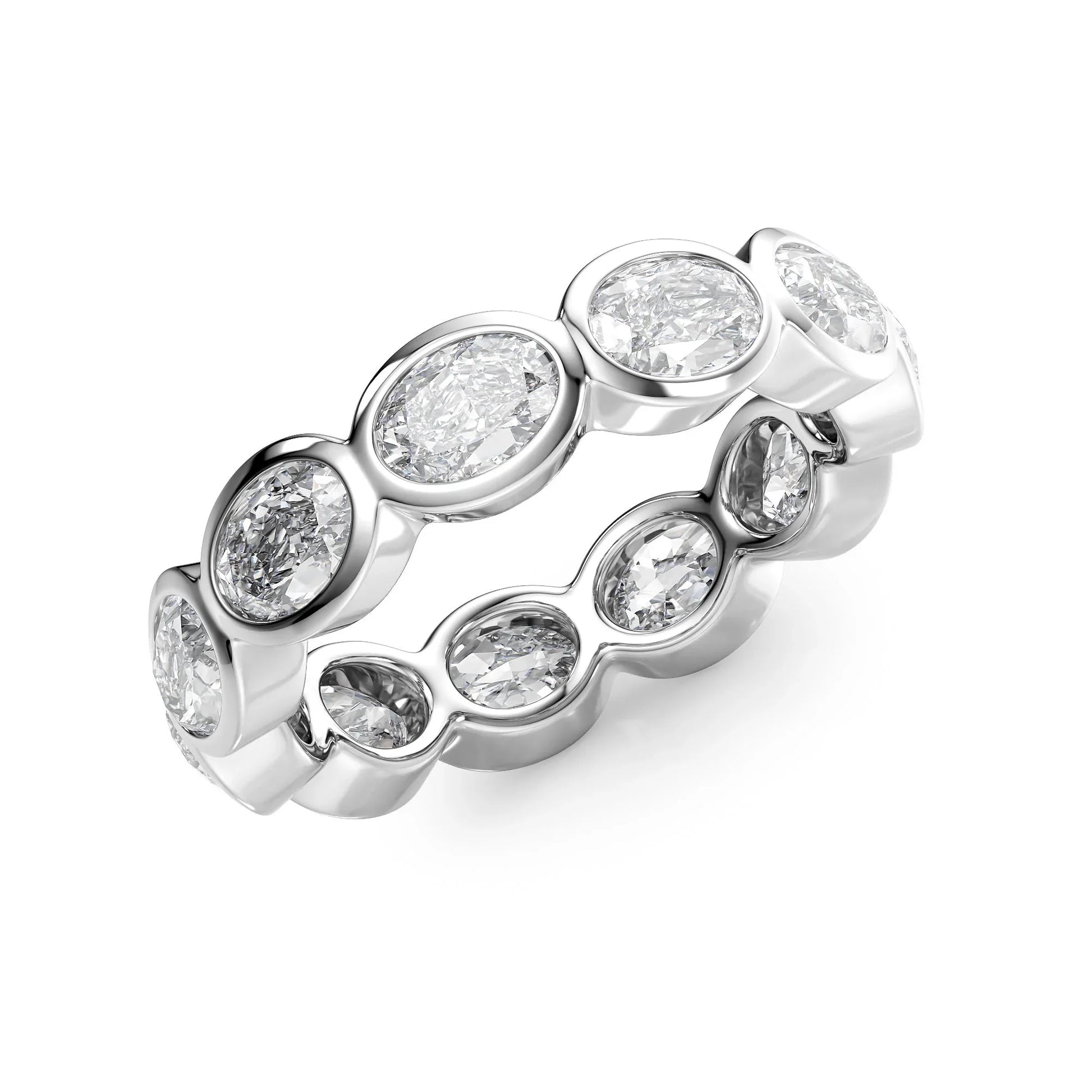 East West Oval Lab Grown Diamond Bezel Eternity Band, EF Color, VS Clarity, IGI Certified Ring