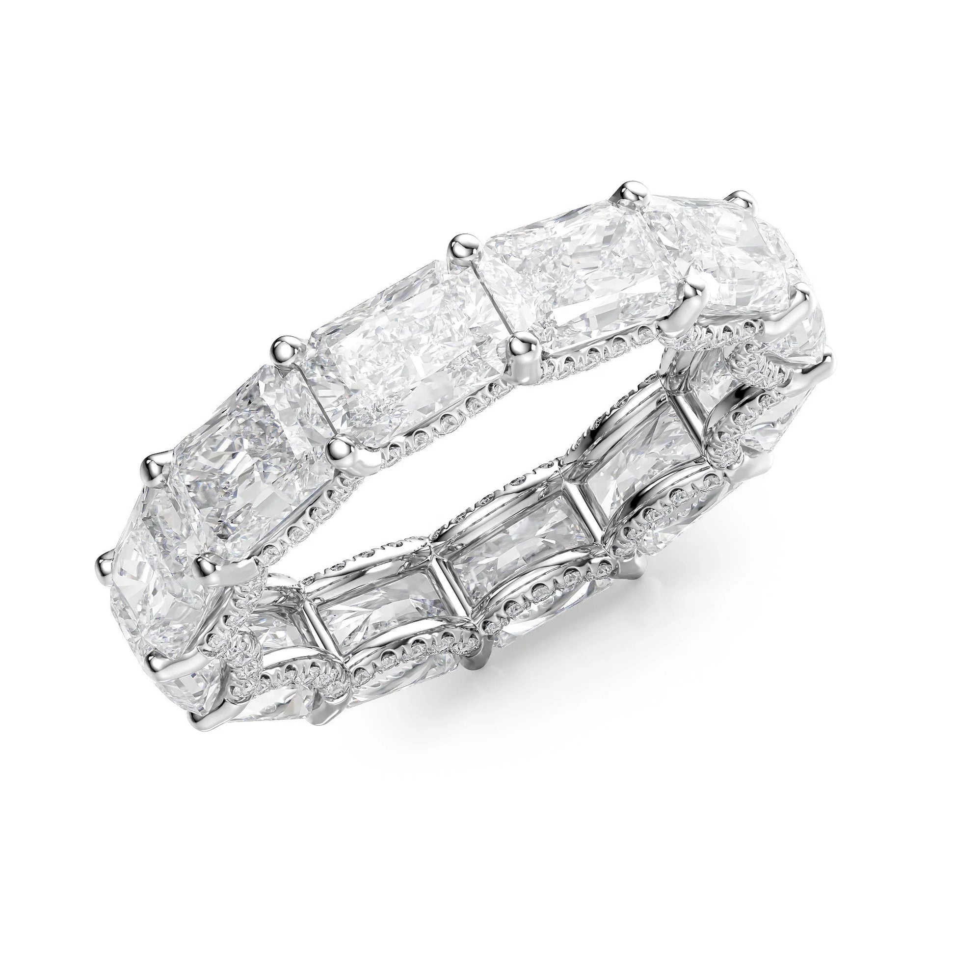 East West Radiant Lab Grown Diamond U Pave Prong Eternity Band, EF Color, VS Clarity, IGI Certified Ring