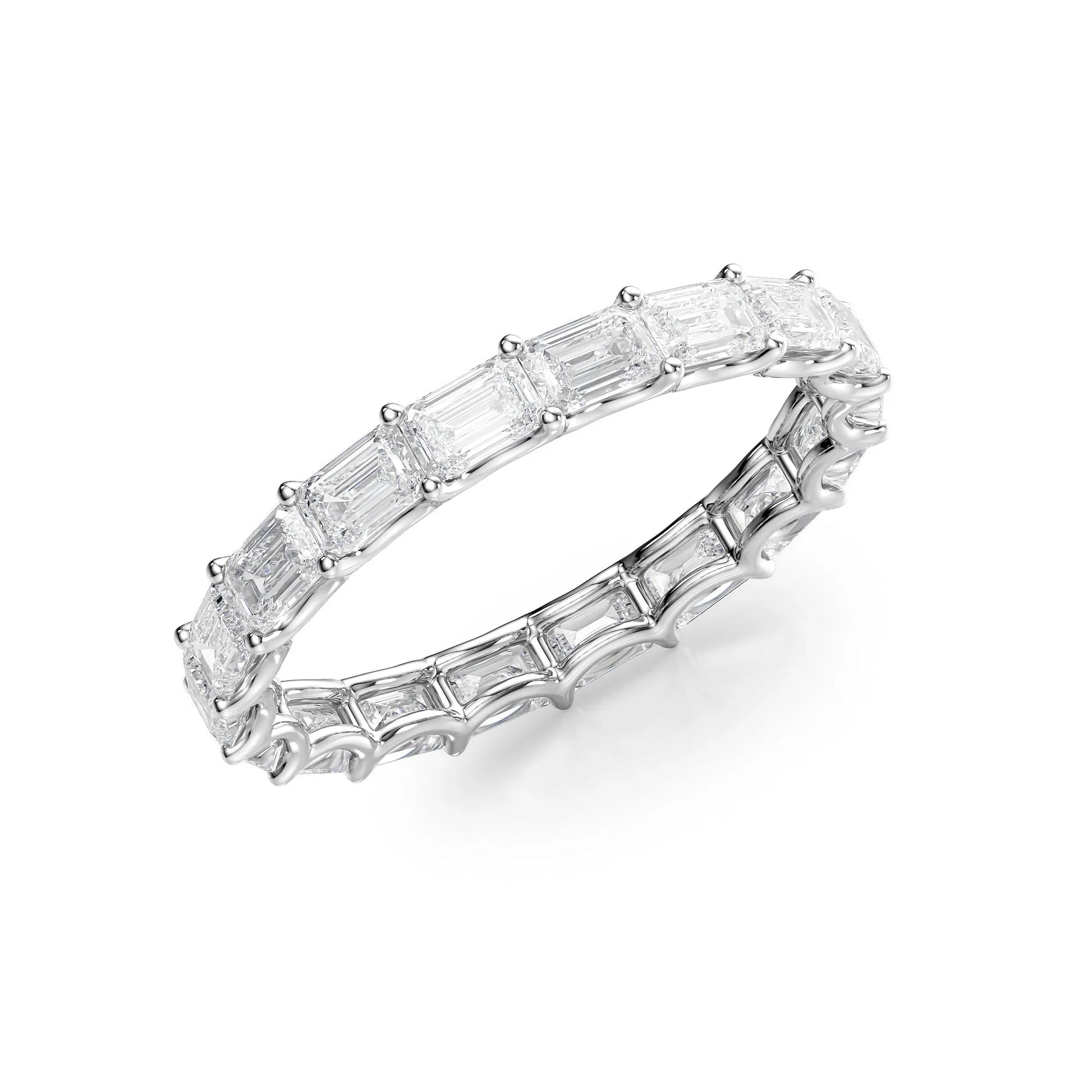 East - West Emerald Lab Grown Diamond U Prong Eternity Band, EF Color, VS Clarity, IGI Certified Ring