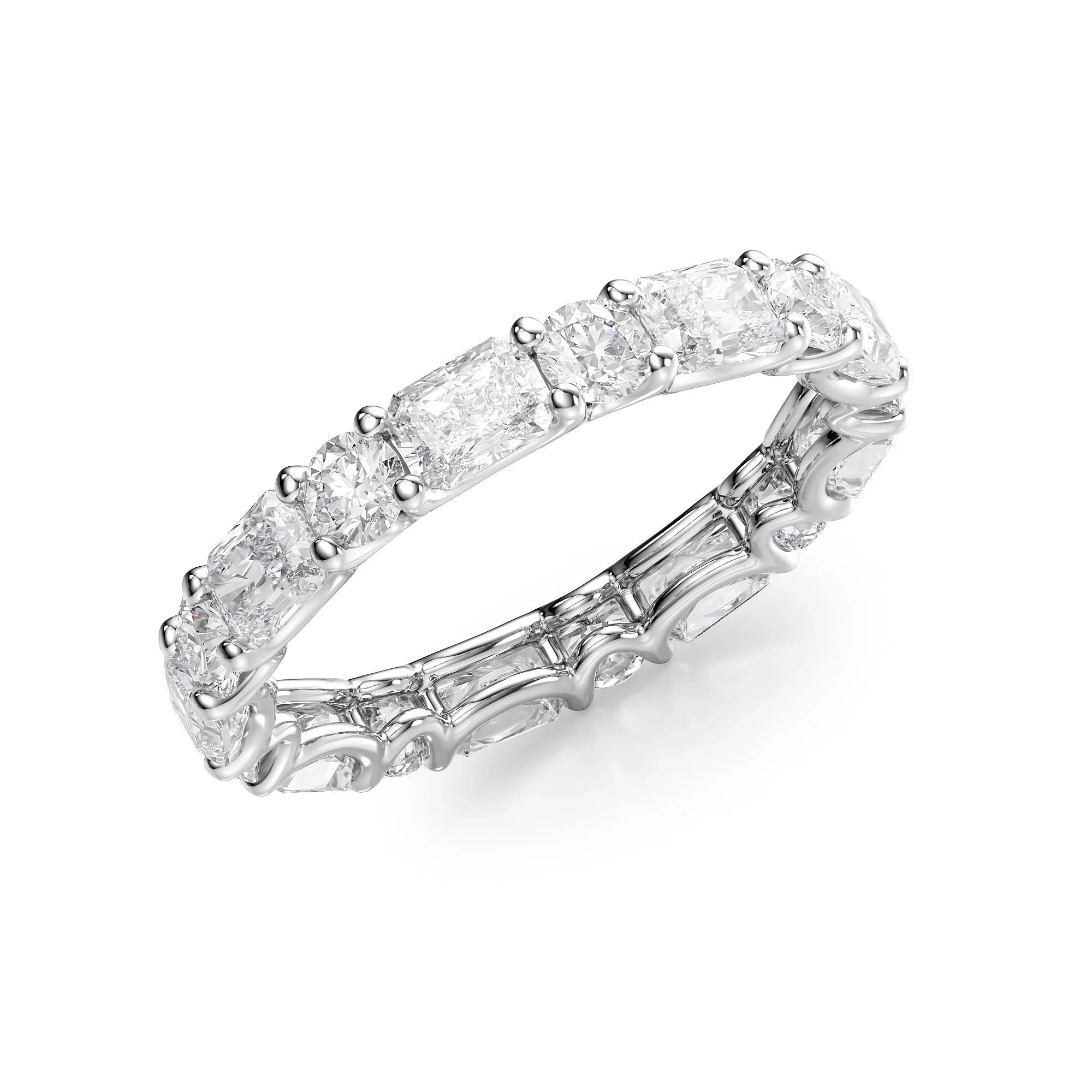 Alternating Radiant and Round Lab Grown Diamond U Prong Eternity Band, EF Color VS Clarity, IGI Certified Ring