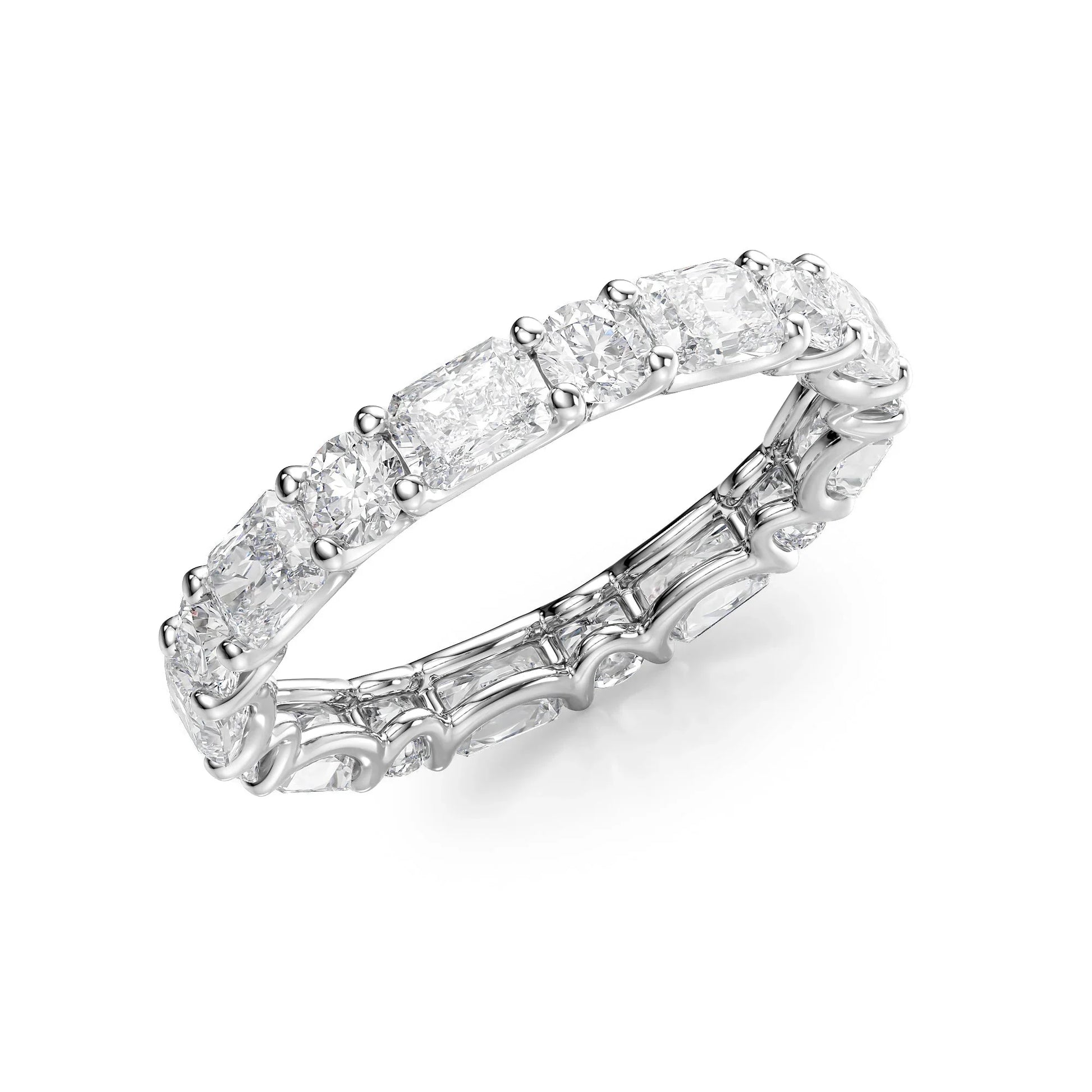 Alternating Radiant and Round Lab Grown Diamond U Prong Eternity Band, EF Color VS Clarity, IGI Certified Ring