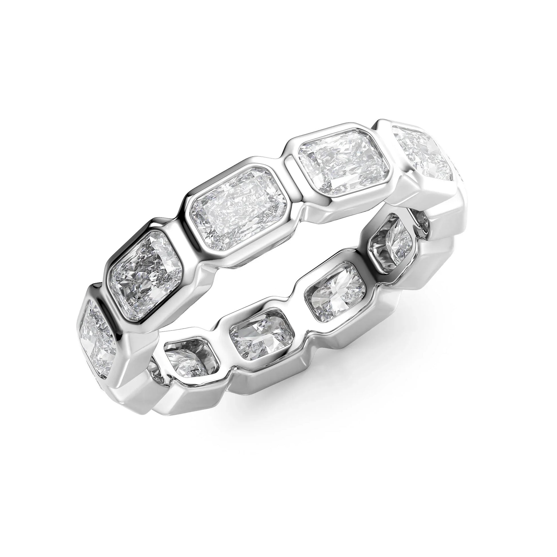 East West Radiant Lab Grown Diamond Bezel Eternity Band, EF Color, VS Clarity, IGI Certified Ring