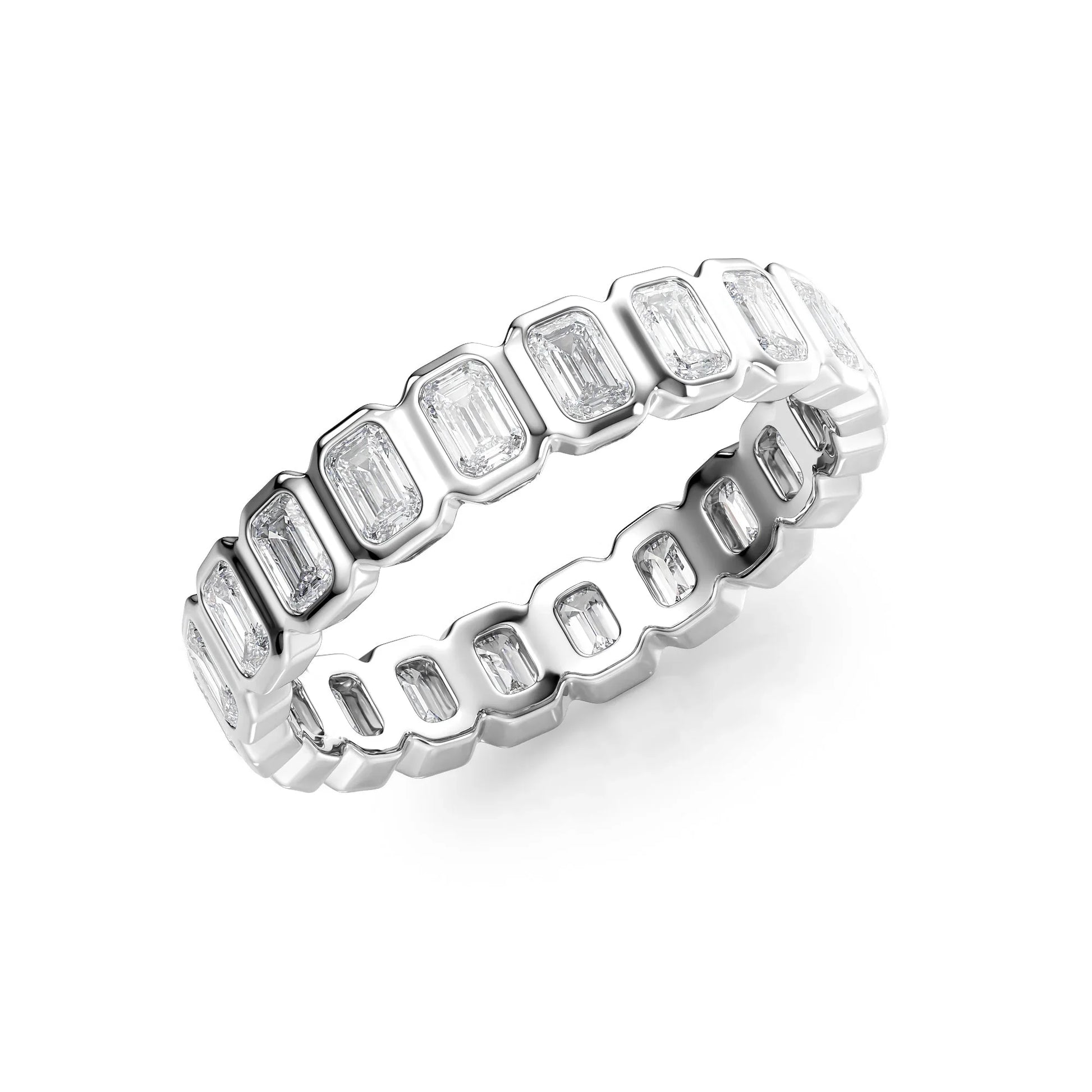 Emerald Lab Grown Diamond Bezel Set Eternity Band, EF Color, VS Color, IGI Certified Ring