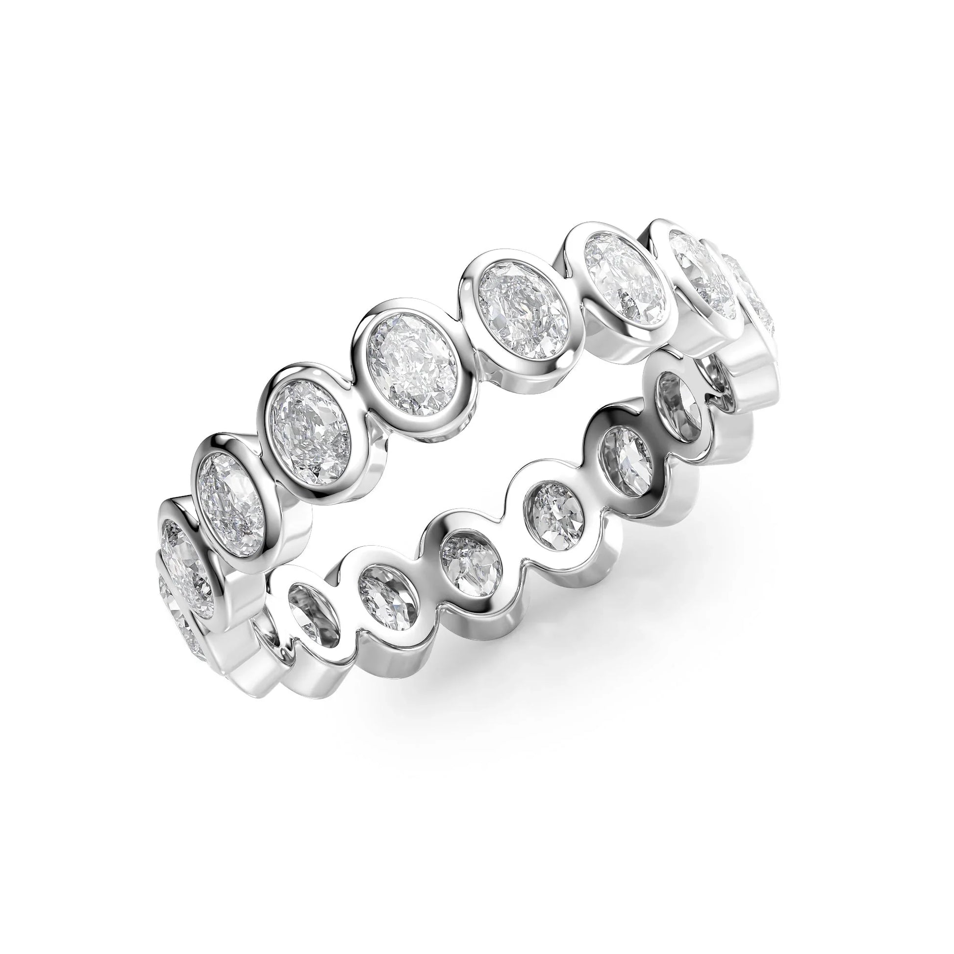 Oval Lab Grown Diamond Bezel Eternity Band, EF Color, VS Clarity, IGI Certified Ring