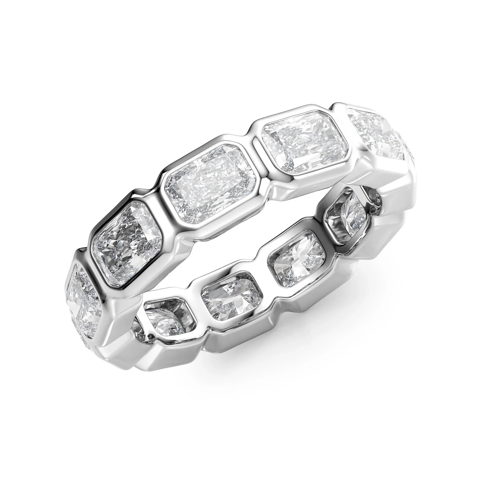 East West Radiant Lab Grown Diamond Bezel Eternity Band, EF Color, VS Clarity, IGI Certified Ring
