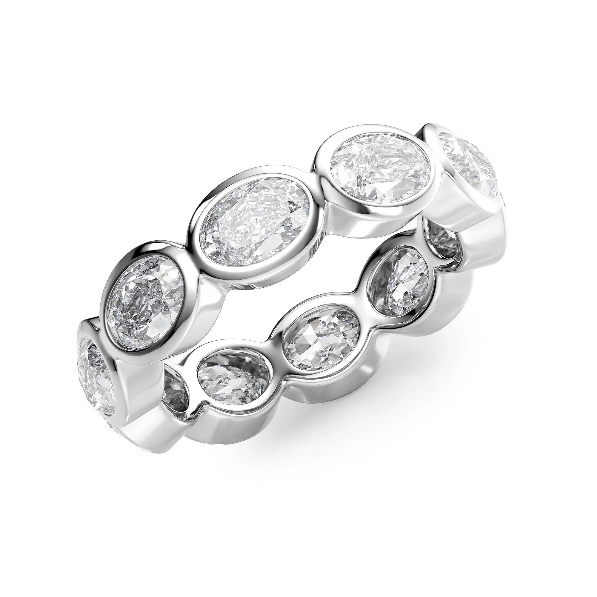 East West Oval Lab Grown Diamond Bezel Eternity Band, EF Color, VS Clarity, IGI Certified Ring