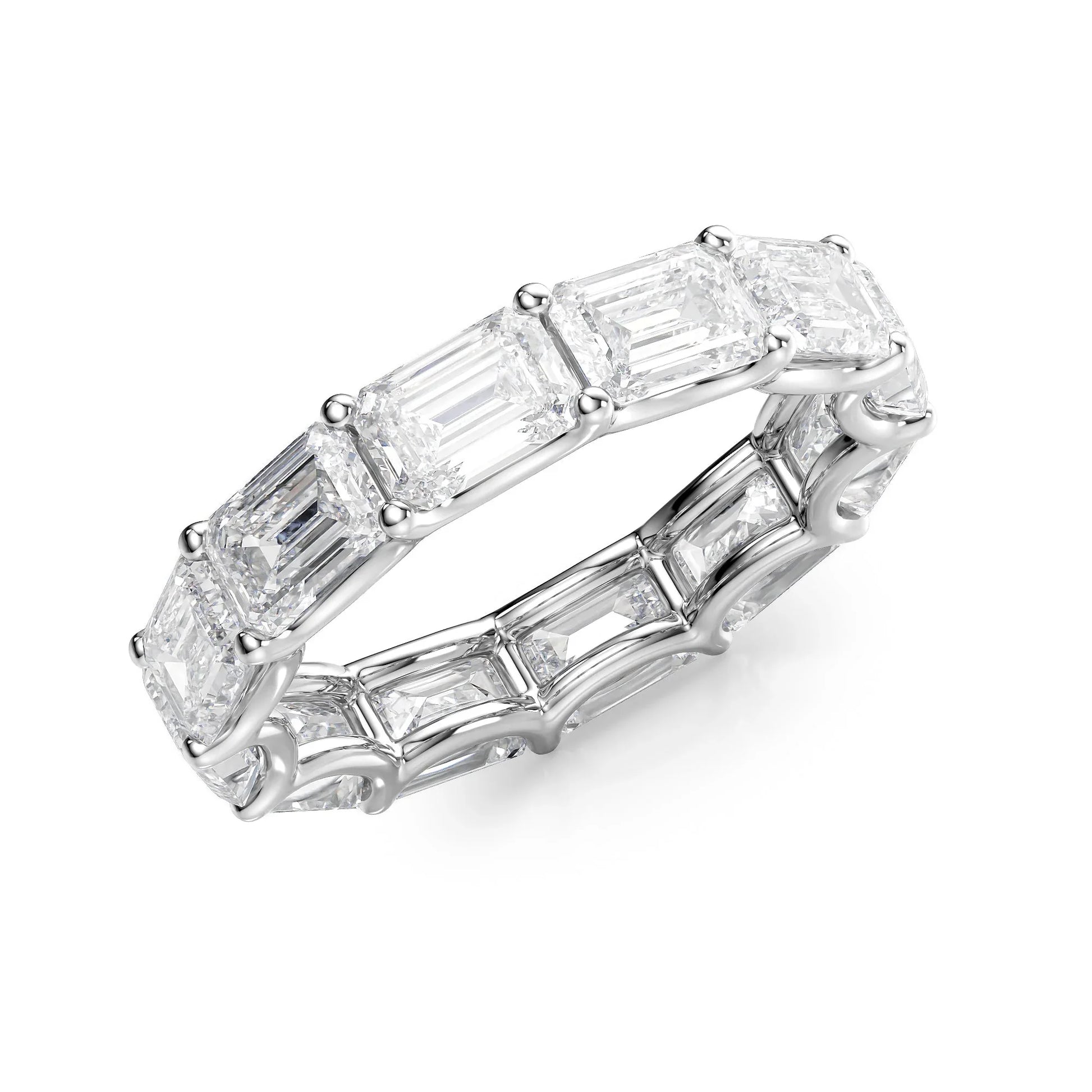 East - West Emerald Lab Grown Diamond U Prong Eternity Band, EF Color, VS Clarity, IGI Certified Ring