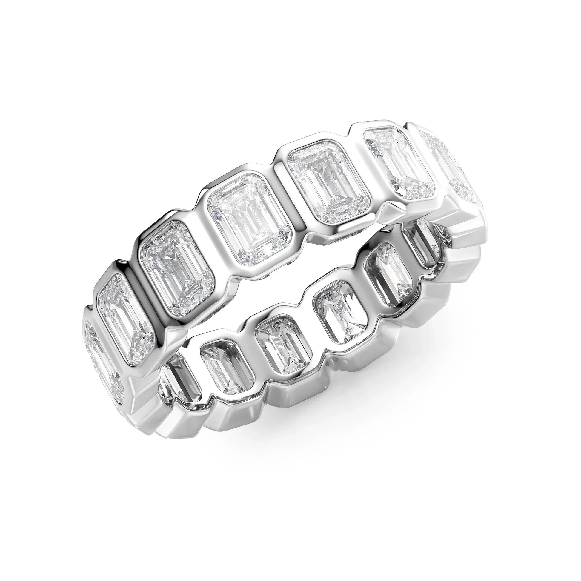 Emerald Lab Grown Diamond Bezel Set Eternity Band, EF Color, VS Color, IGI Certified Ring