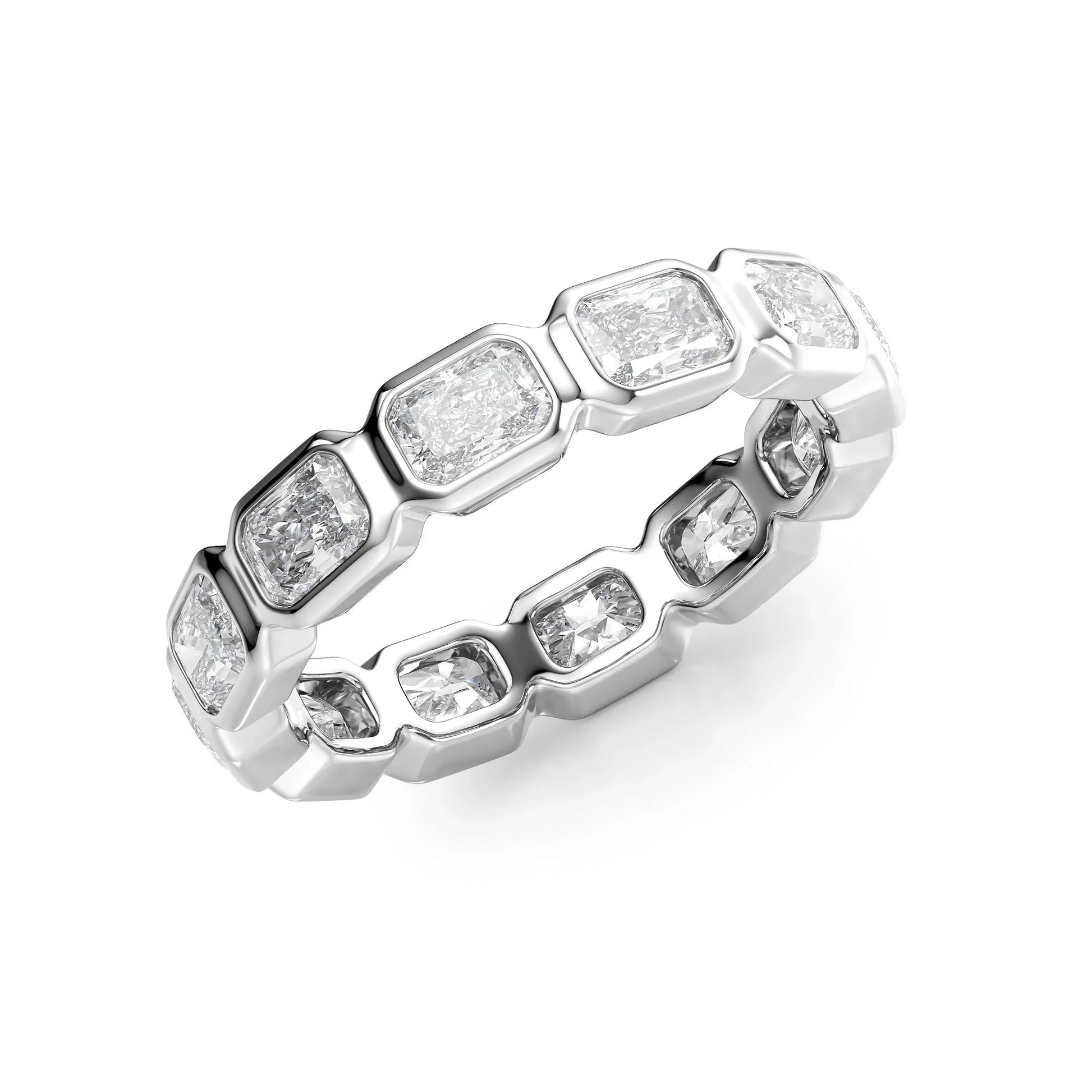East West Radiant Lab Grown Diamond Bezel Eternity Band, EF Color, VS Clarity, IGI Certified Ring