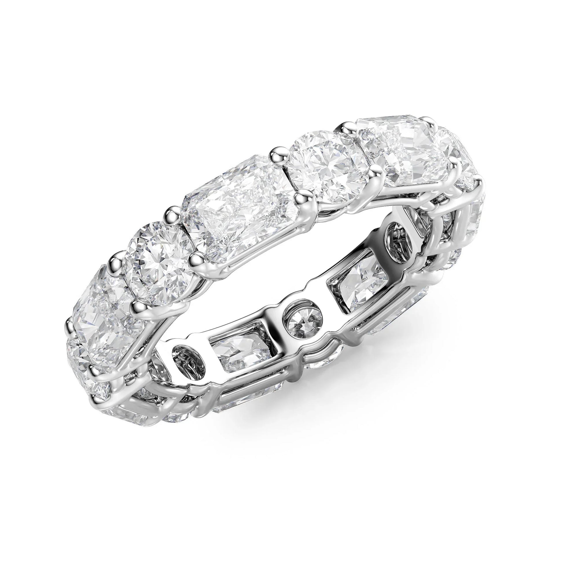 Alternating Radiant and Round Lab Grown Diamond Basket Eternity Band, EF Color, VS Clarity, IGI Certified Ring