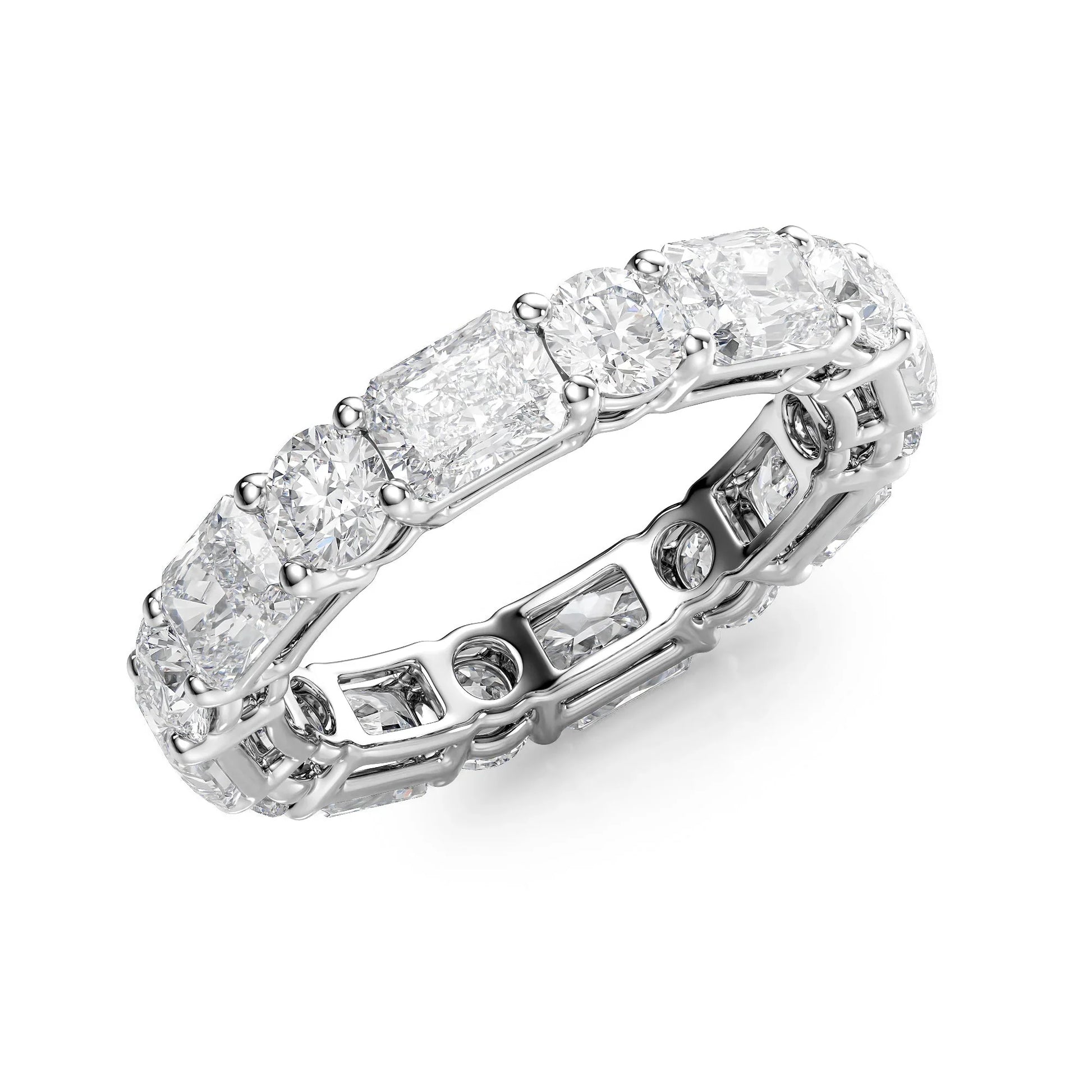 Alternating Radiant and Round Lab Grown Diamond Basket Eternity Band, EF Color, VS Clarity, IGI Certified Ring