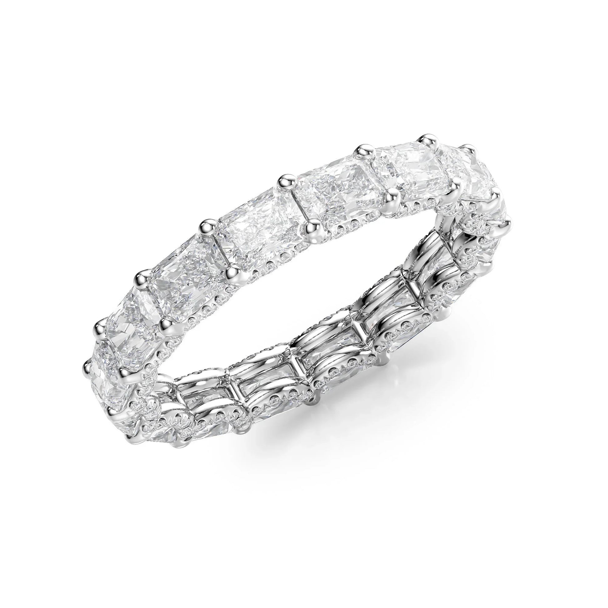 East West Radiant Lab Grown Diamond U Pave Prong Eternity Band, EF Color, VS Clarity, IGI Certified Ring