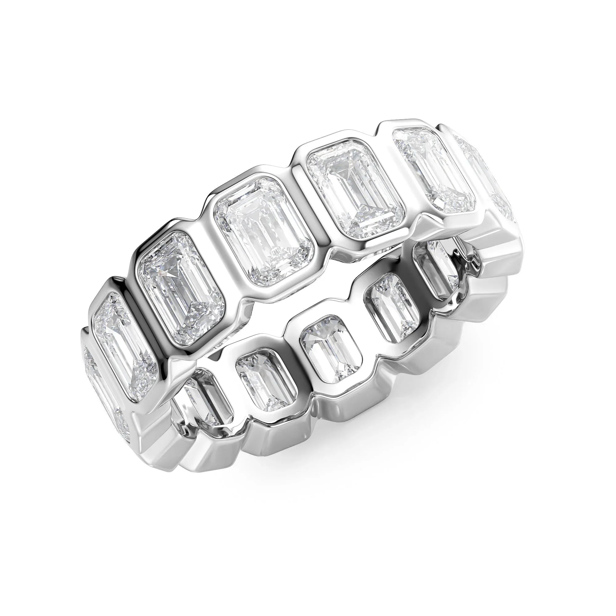 Emerald Lab Grown Diamond Bezel Set Eternity Band, EF Color, VS Color, IGI Certified Ring