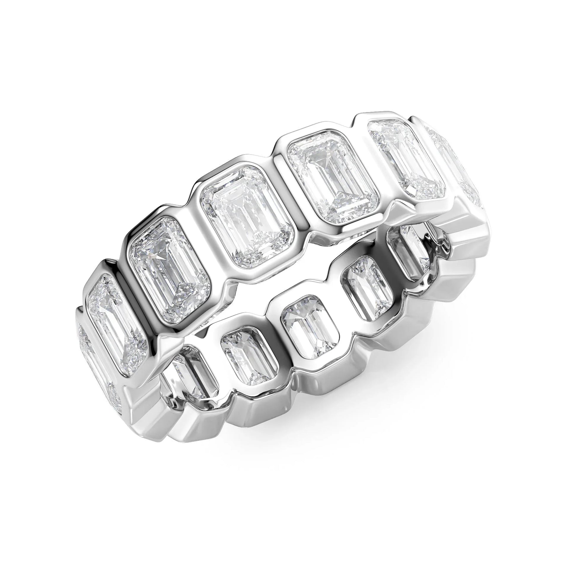 Emerald Lab Grown Diamond Bezel Set Eternity Band, EF Color, VS Color, IGI Certified Ring