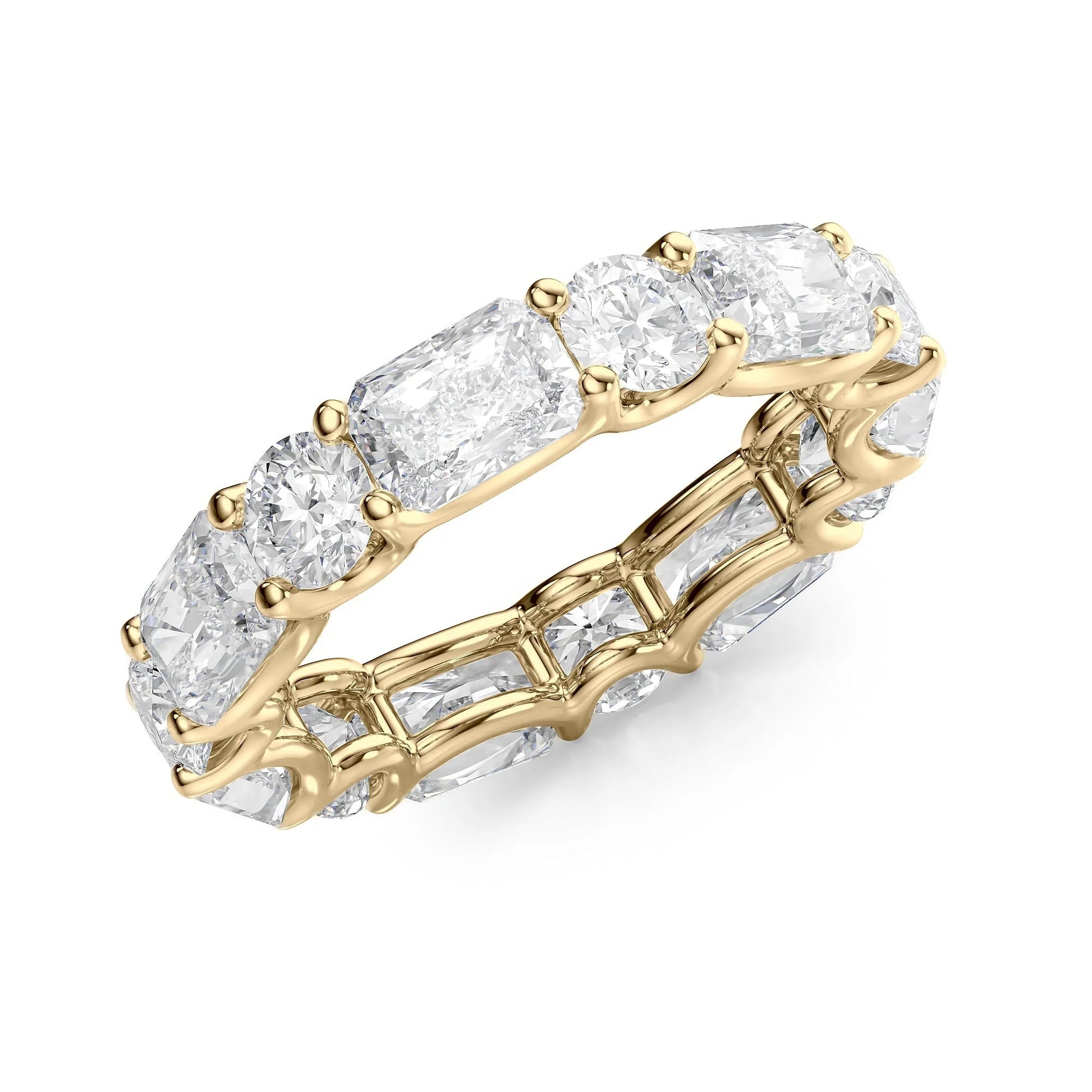 Alternating Radiant and Round Lab Grown Diamond U Prong Eternity Band, EF Color VS Clarity, IGI Certified Ring
