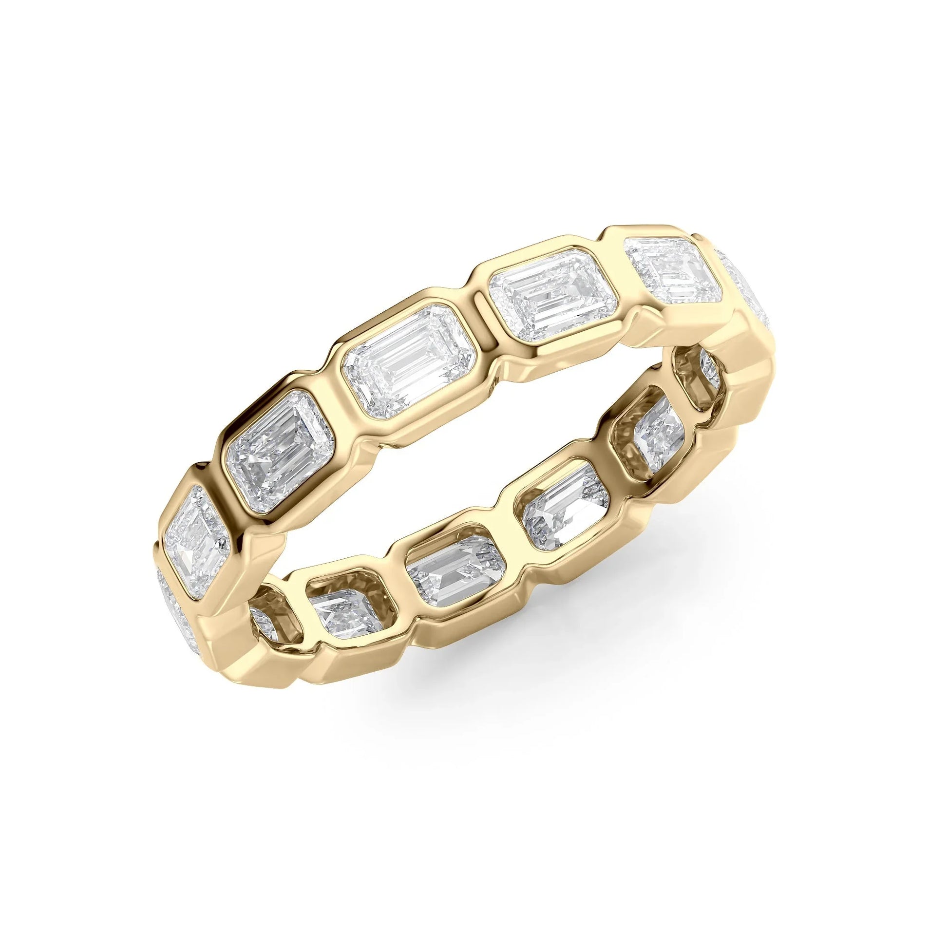 East West Emerald Lab Grown Diamond Bezel Eternity Band, EF Color, VS Clarity, IGI Certified Ring