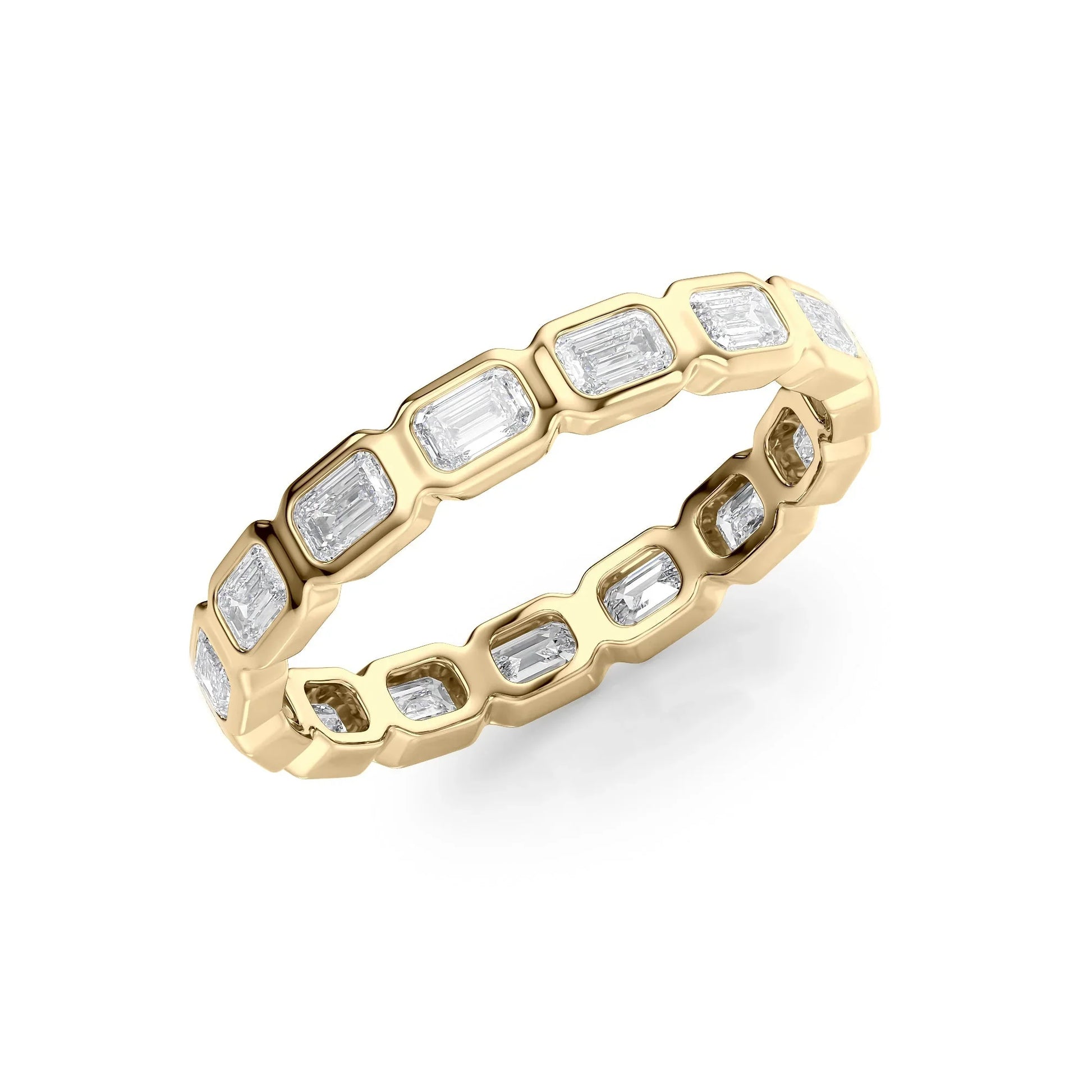 East West Emerald Lab Grown Diamond Bezel Eternity Band, EF Color, VS Clarity, IGI Certified Ring