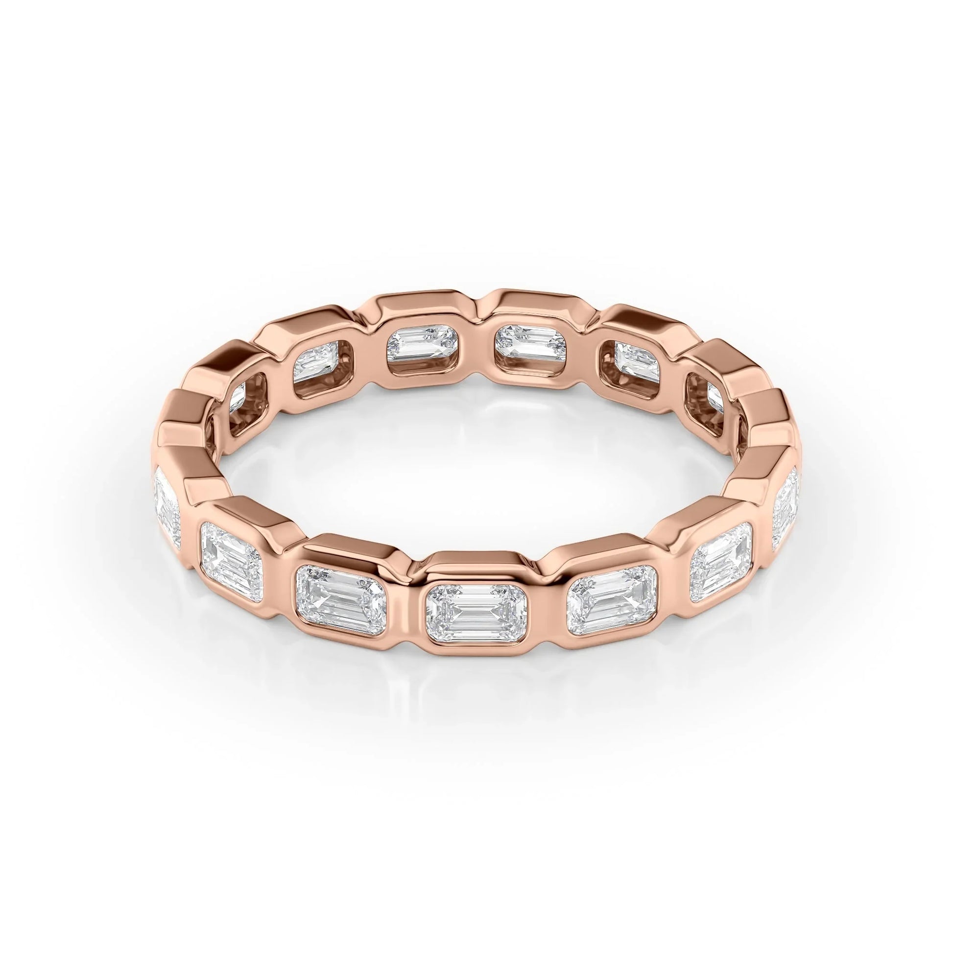 East West Emerald Lab Grown Diamond Bezel Eternity Band, EF Color, VS Clarity, IGI Certified Ring