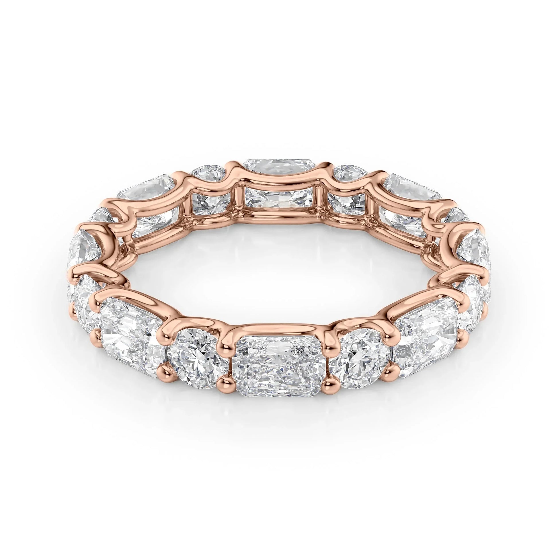 Alternating Radiant and Round Lab Grown Diamond U Prong Eternity Band, EF Color VS Clarity, IGI Certified Ring