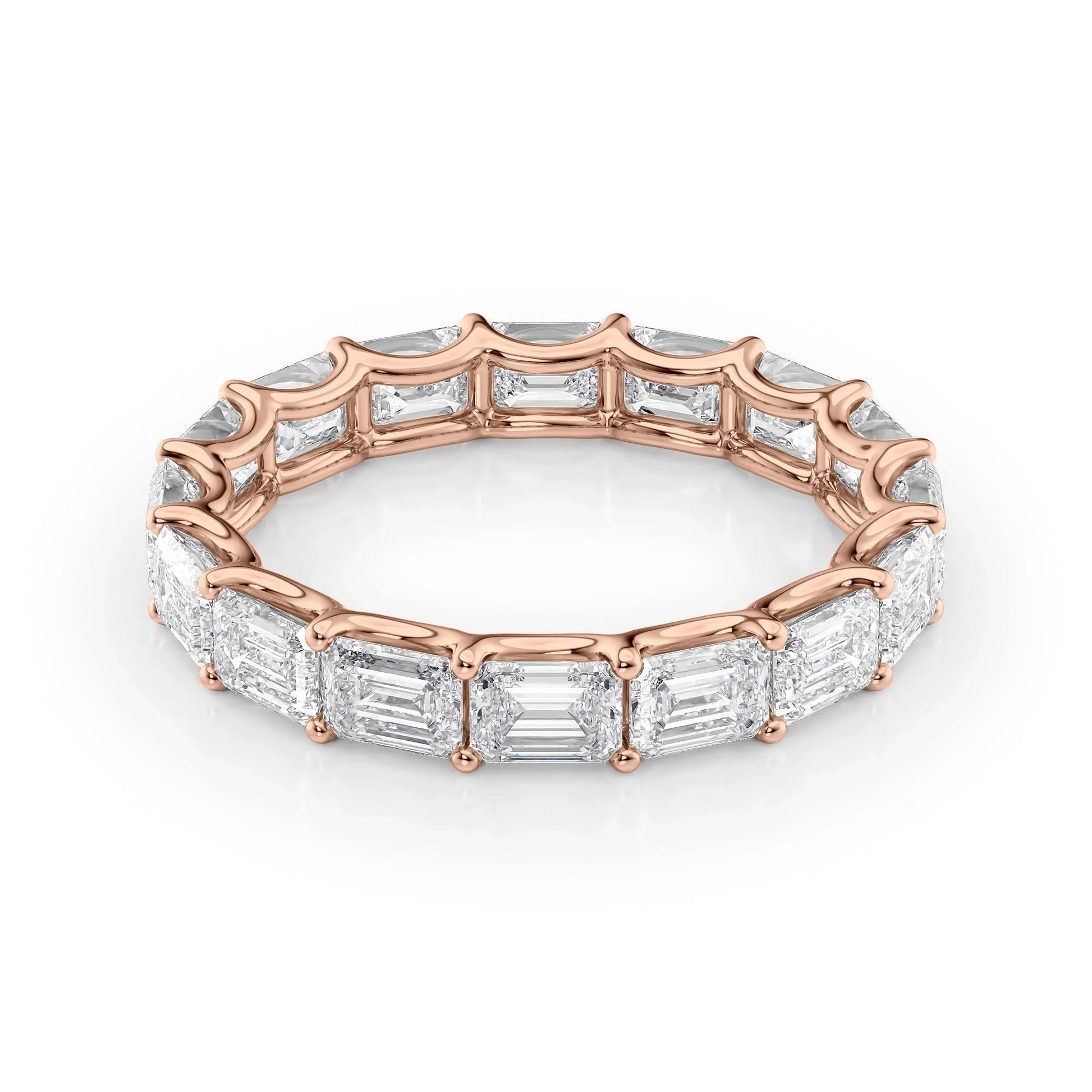 East - West Emerald Lab Grown Diamond U Prong Eternity Band, EF Color, VS Clarity, IGI Certified Ring