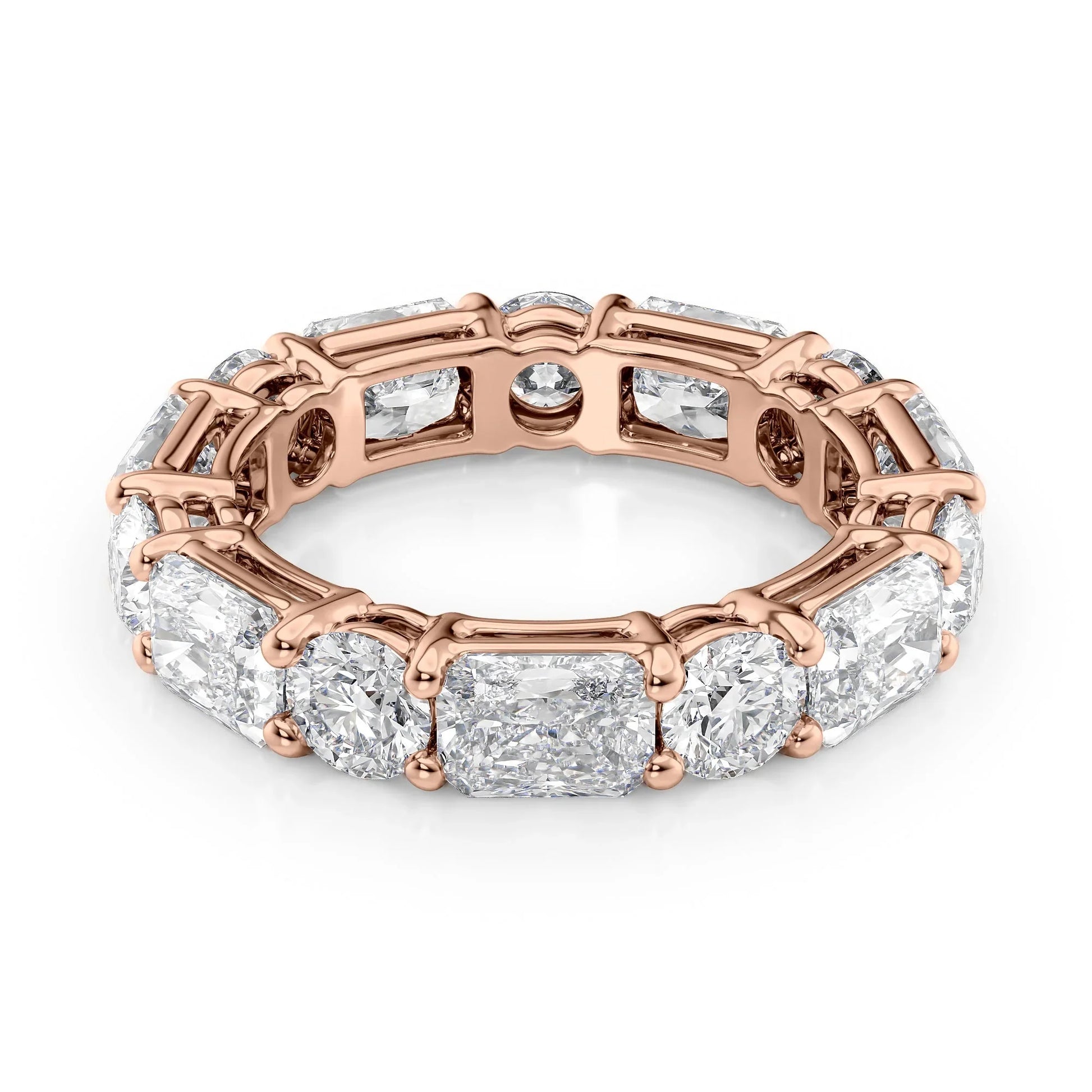 Alternating Radiant and Round Lab Grown Diamond Basket Eternity Band, EF Color, VS Clarity, IGI Certified Ring