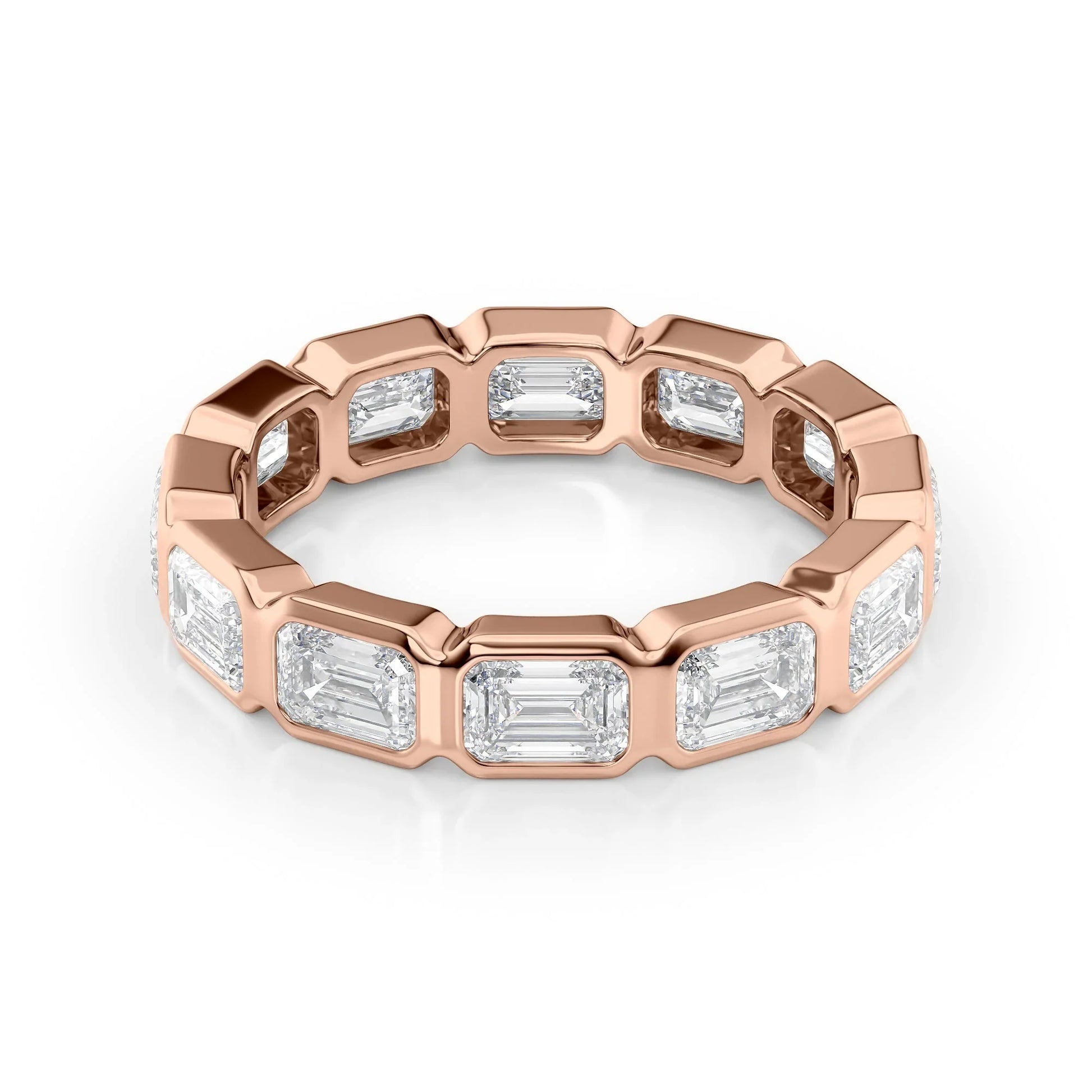 East West Emerald Lab Grown Diamond Bezel Eternity Band, EF Color, VS Clarity, IGI Certified Ring