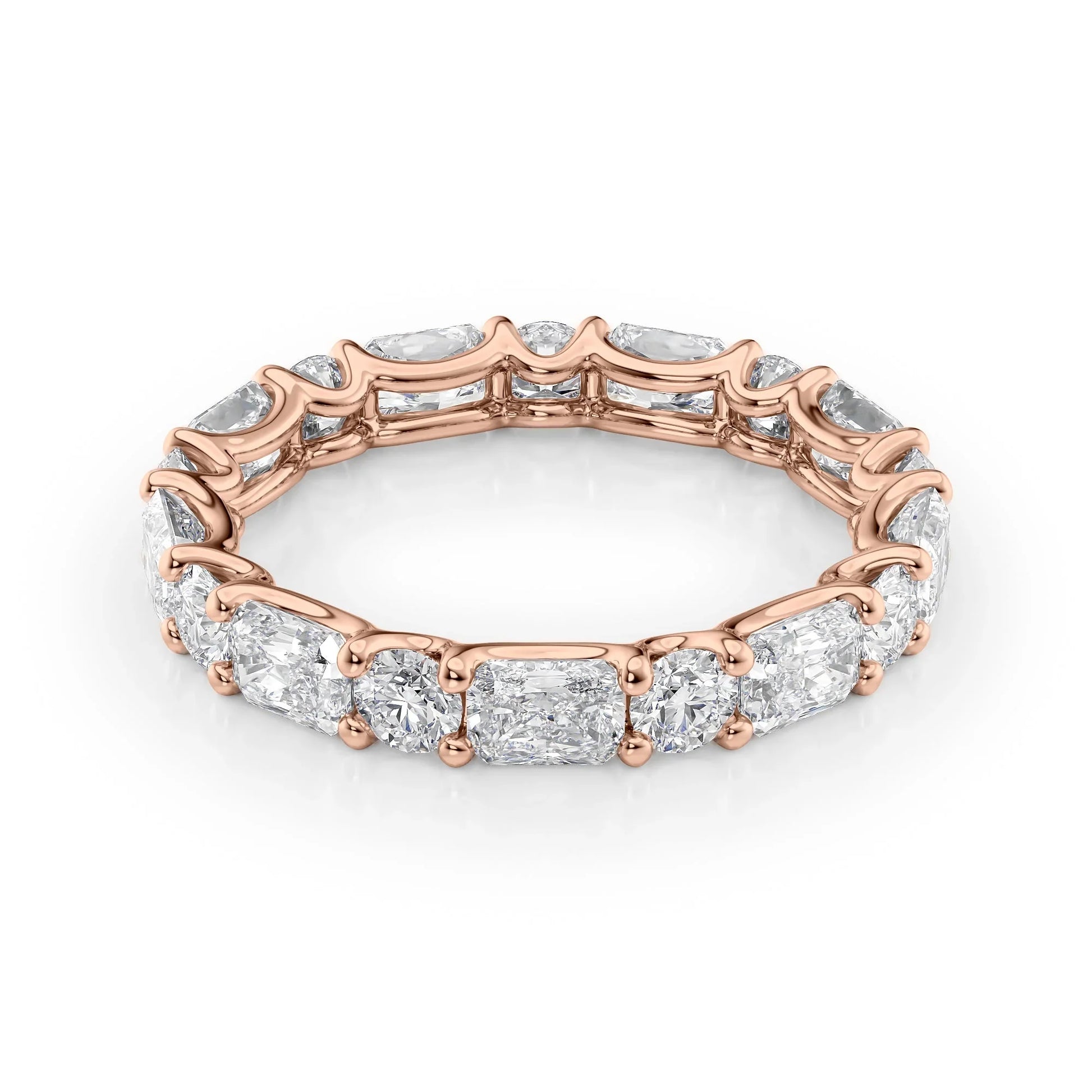 Alternating Radiant and Round Lab Grown Diamond U Prong Eternity Band, EF Color VS Clarity, IGI Certified Ring