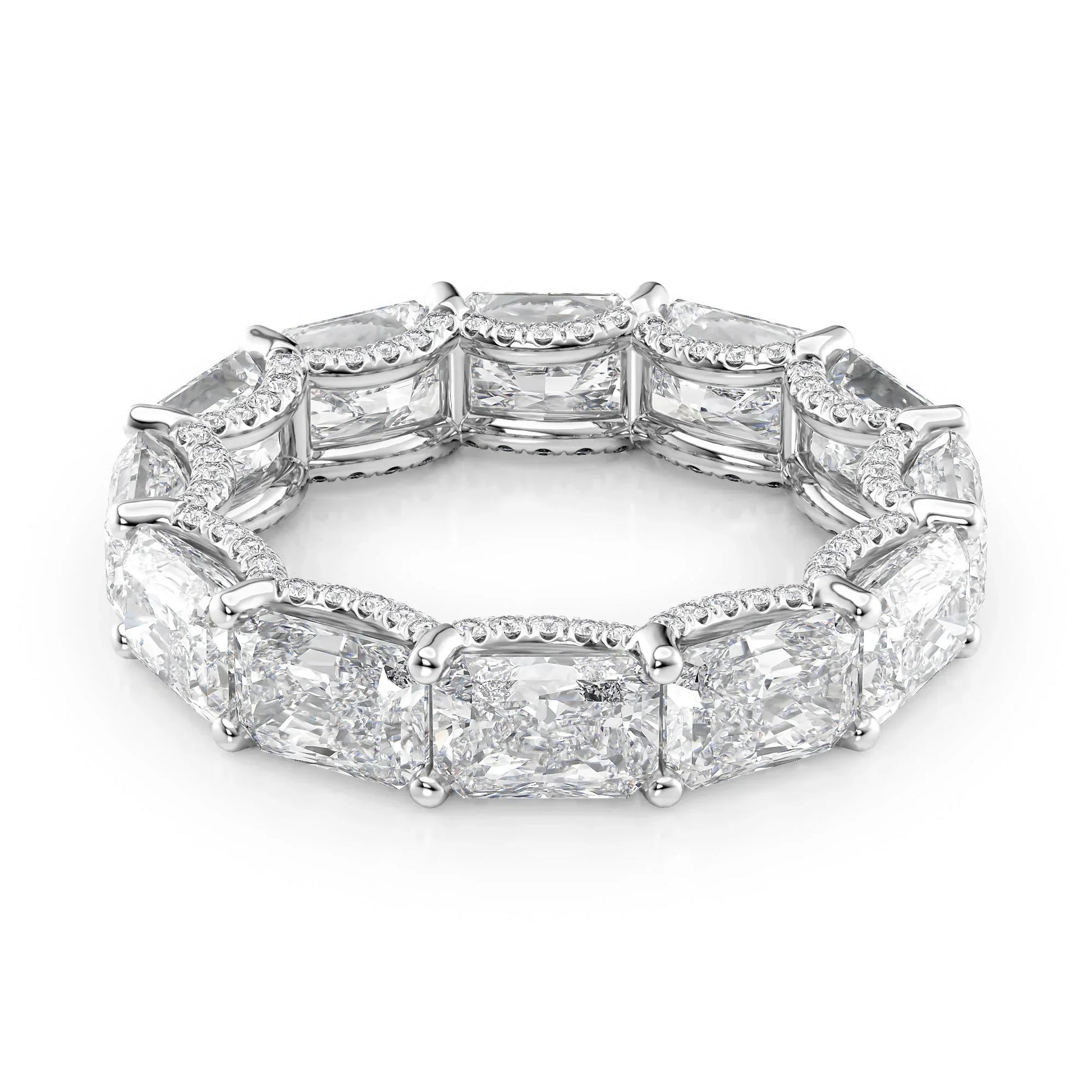 East West Radiant Lab Grown Diamond U Pave Prong Eternity Band, EF Color, VS Clarity, IGI Certified Ring