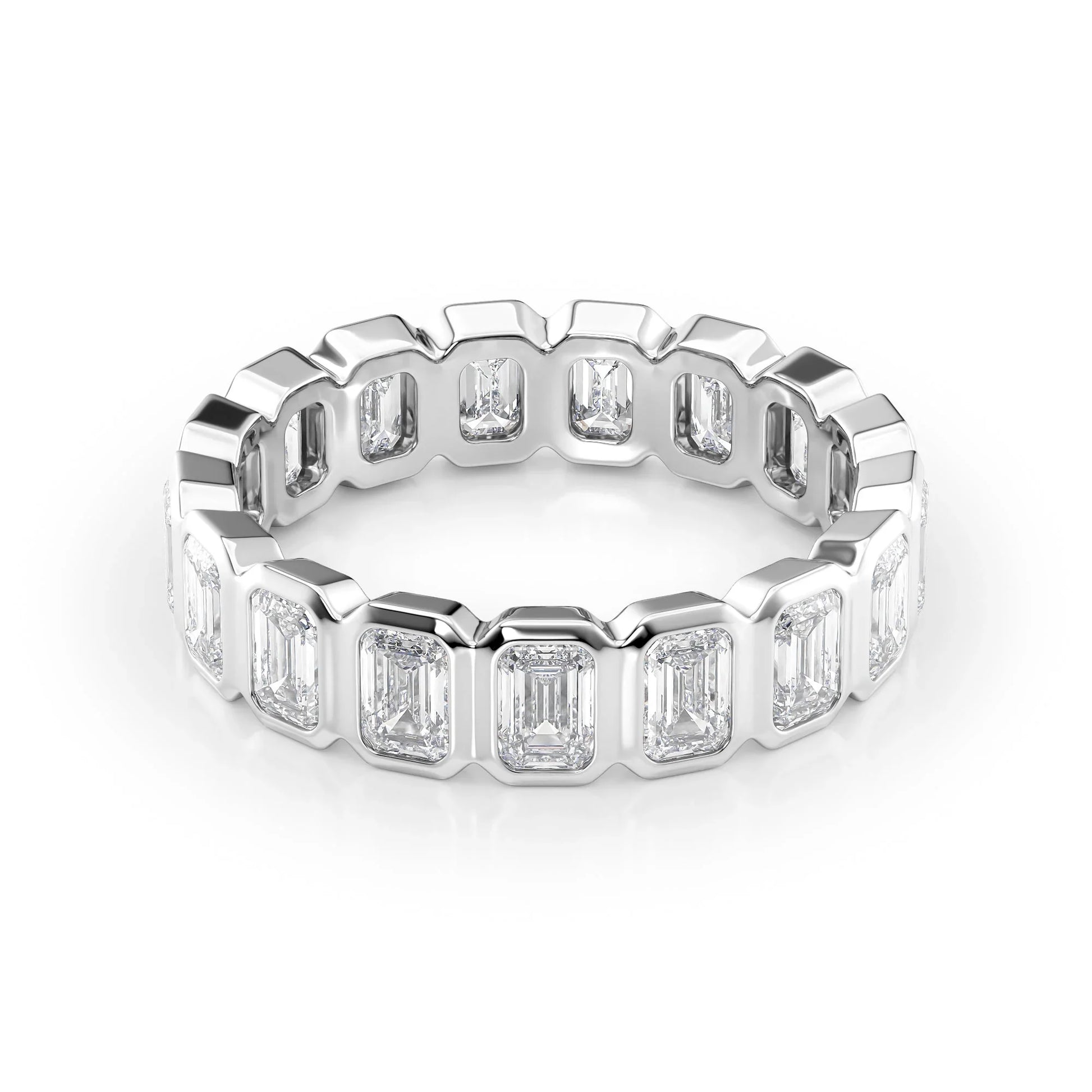 Emerald Lab Grown Diamond Bezel Set Eternity Band, EF Color, VS Color, IGI Certified Ring