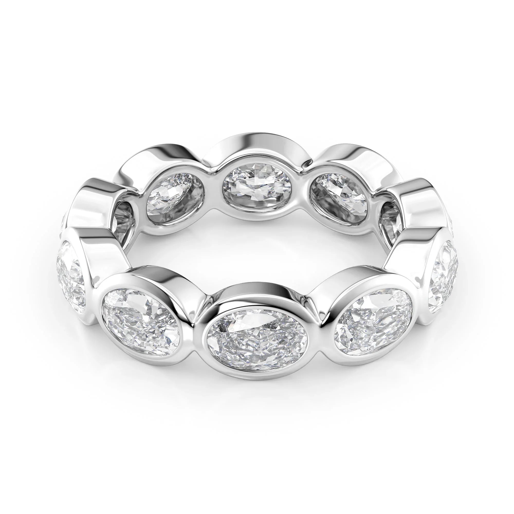 East West Oval Lab Grown Diamond Bezel Eternity Band, EF Color, VS Clarity, IGI Certified Ring