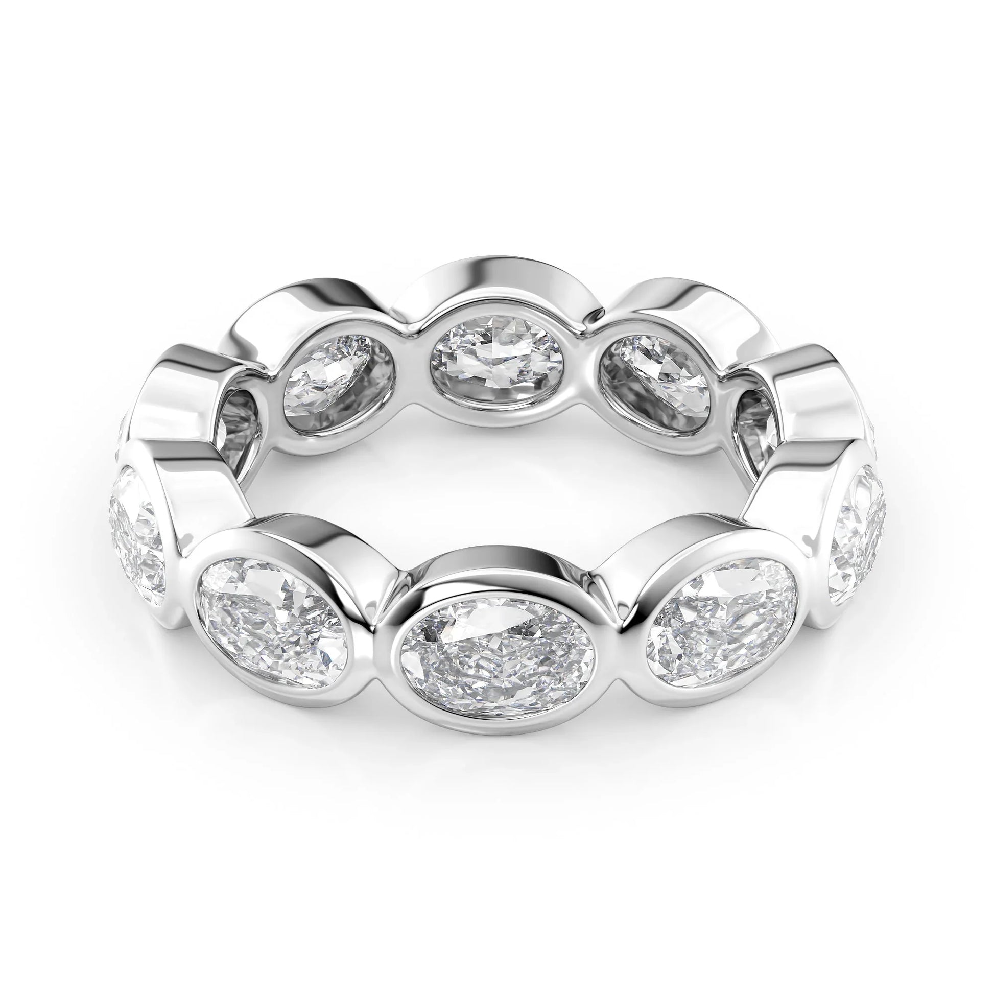 East West Oval Lab Grown Diamond Bezel Eternity Band, EF Color, VS Clarity, IGI Certified Ring