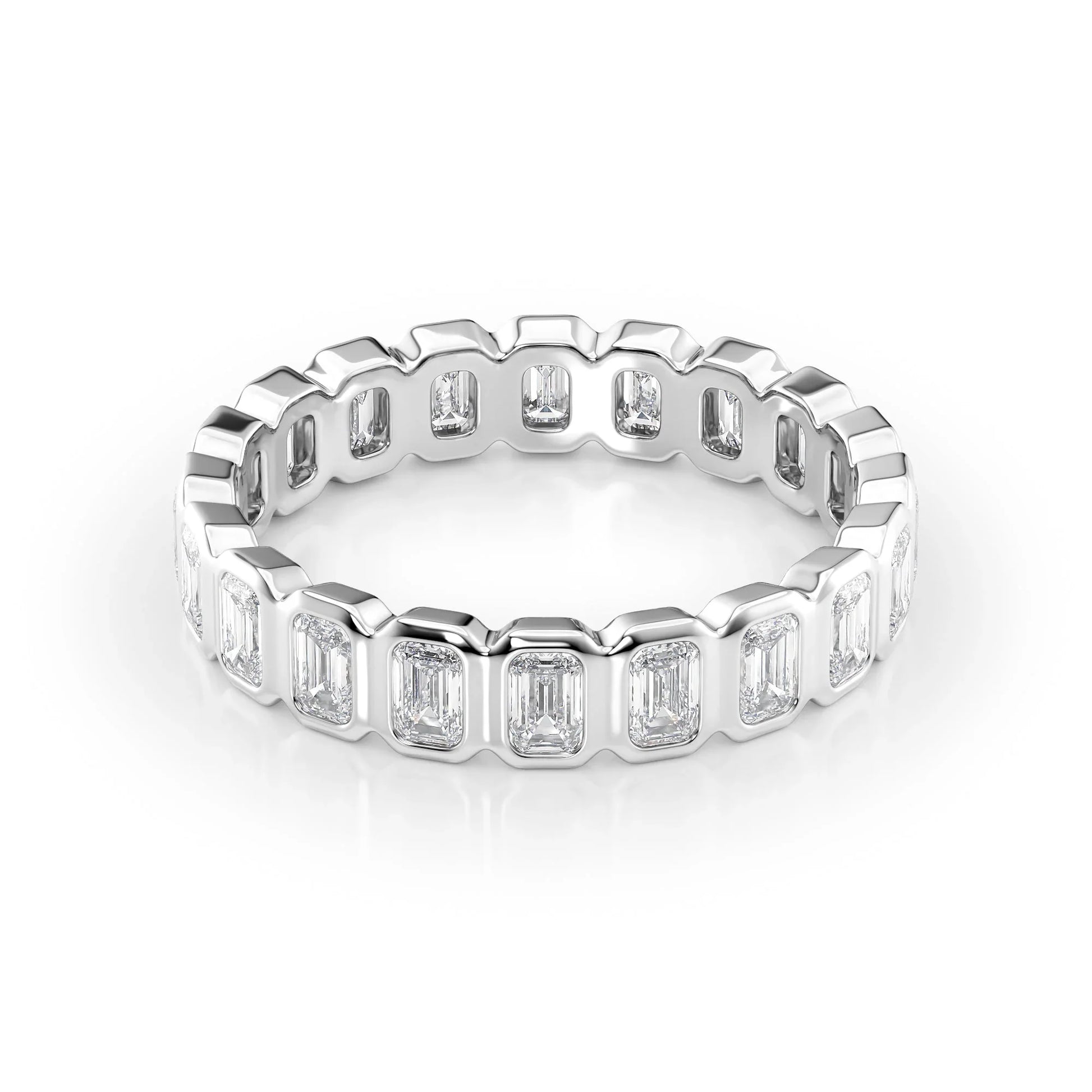 Emerald Lab Grown Diamond Bezel Set Eternity Band, EF Color, VS Color, IGI Certified Ring